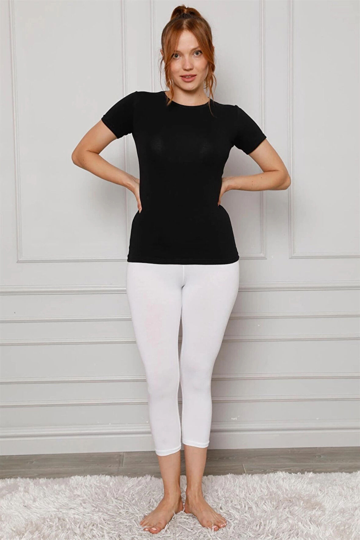 Giyim Penye Likralı Diz Altı Tayt Beyaz