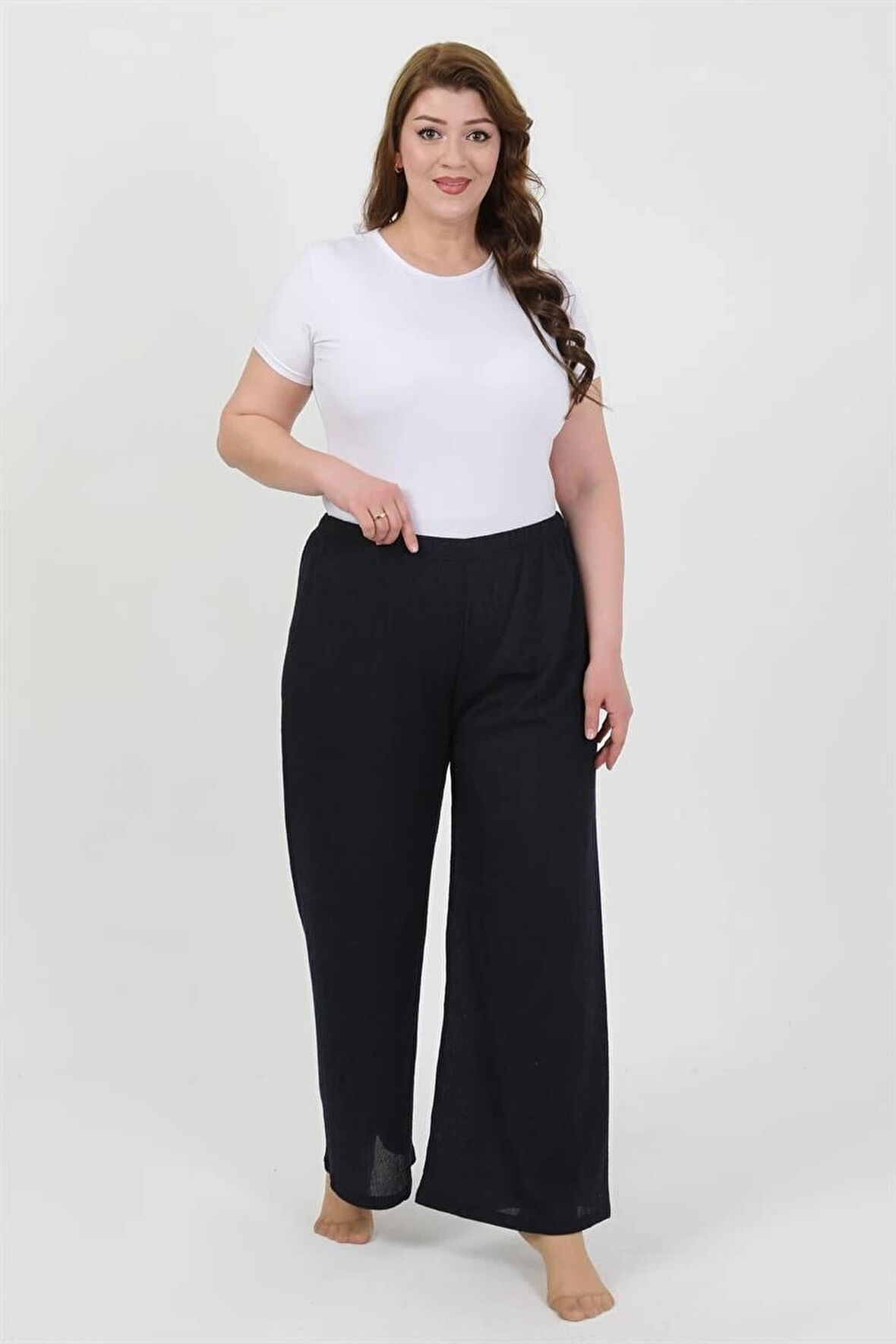 Giyim Kadın Büyük Beden Bürümcük Pantolon Lacivert