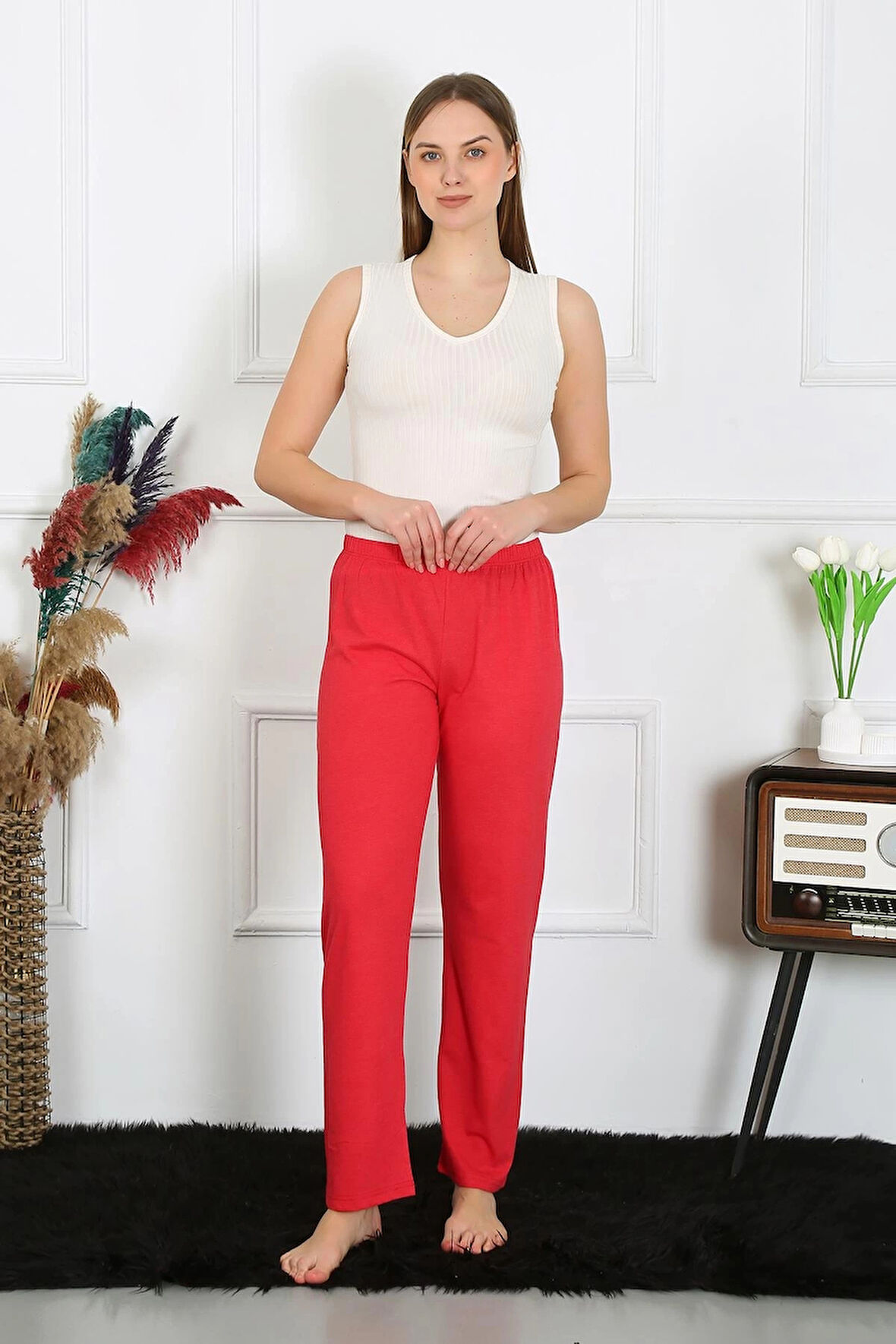 Giyim Kadın Pamuk Penye Tek Alt Pijama Mercan