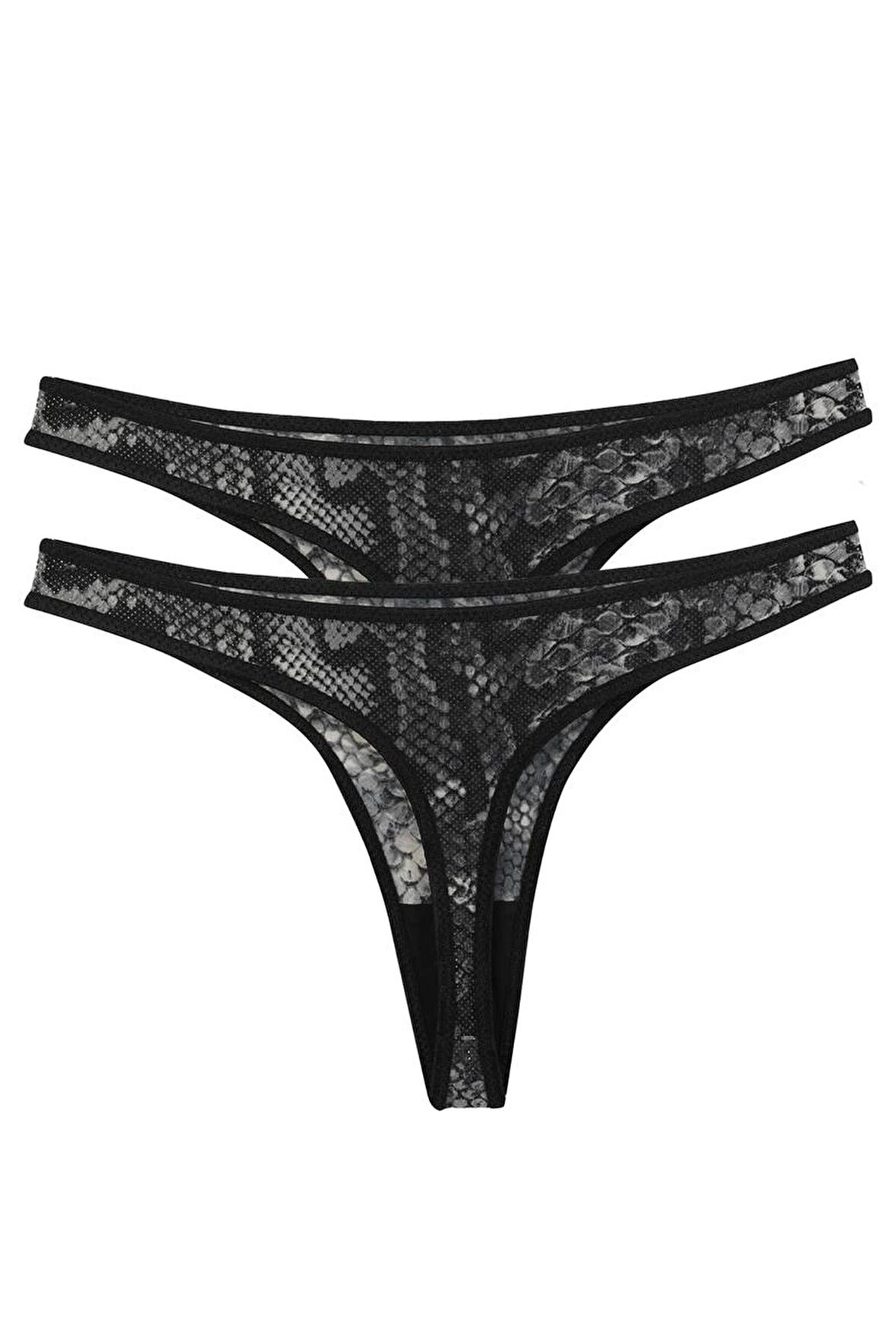 Giyim Kadın Siyah Desenli 2'li Tanga Slip