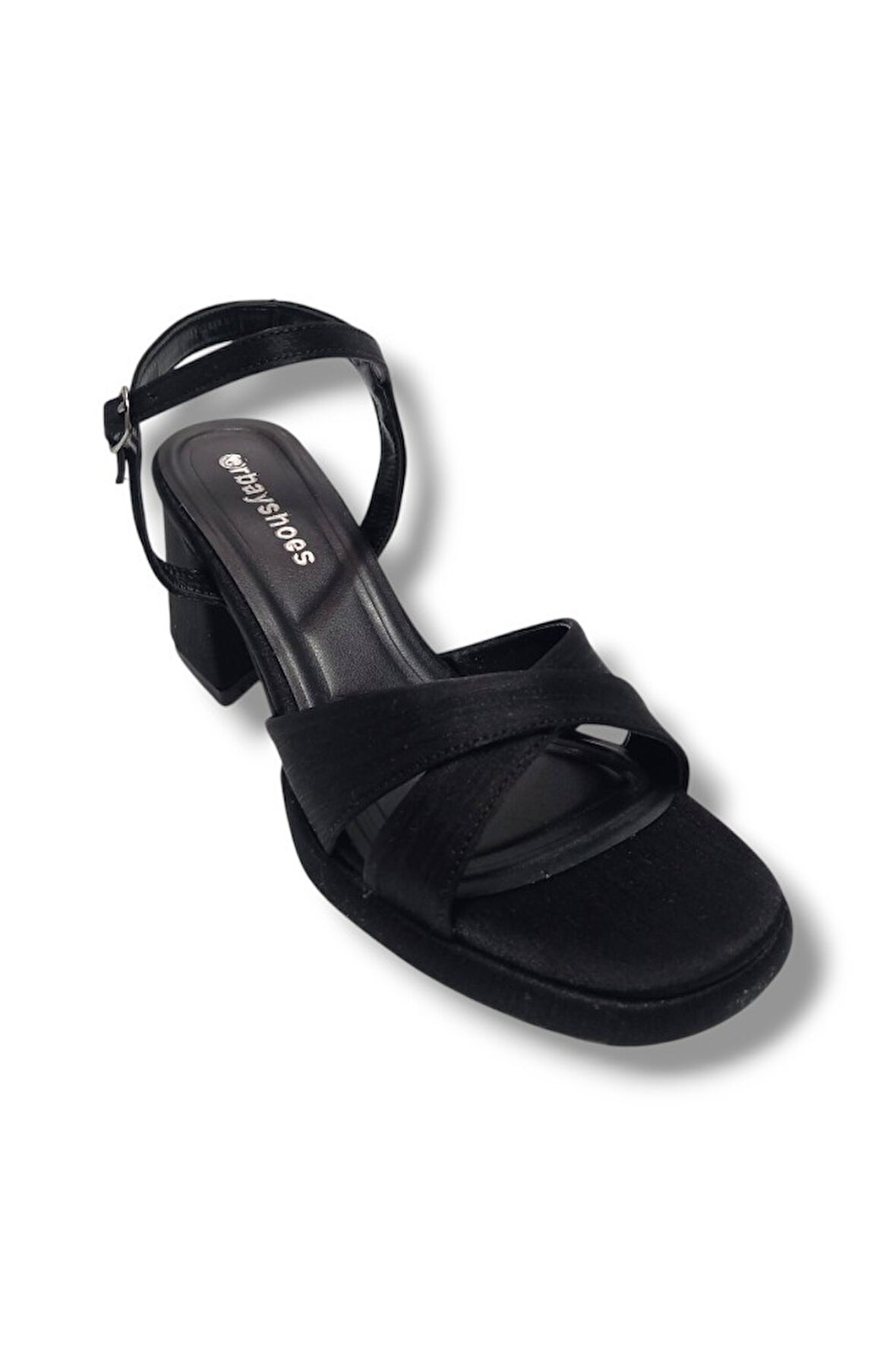 Erbay 405-25 Saten Çapraz Bant Kalın Topuk Anatomik Kadın Sandalet