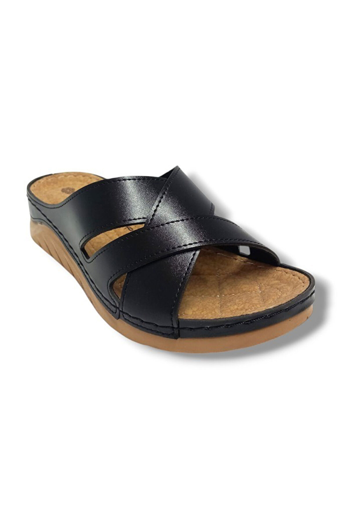 Jasmine 4003-25 Deri Comfort Çapraz 3 Bant Kadın Terlik