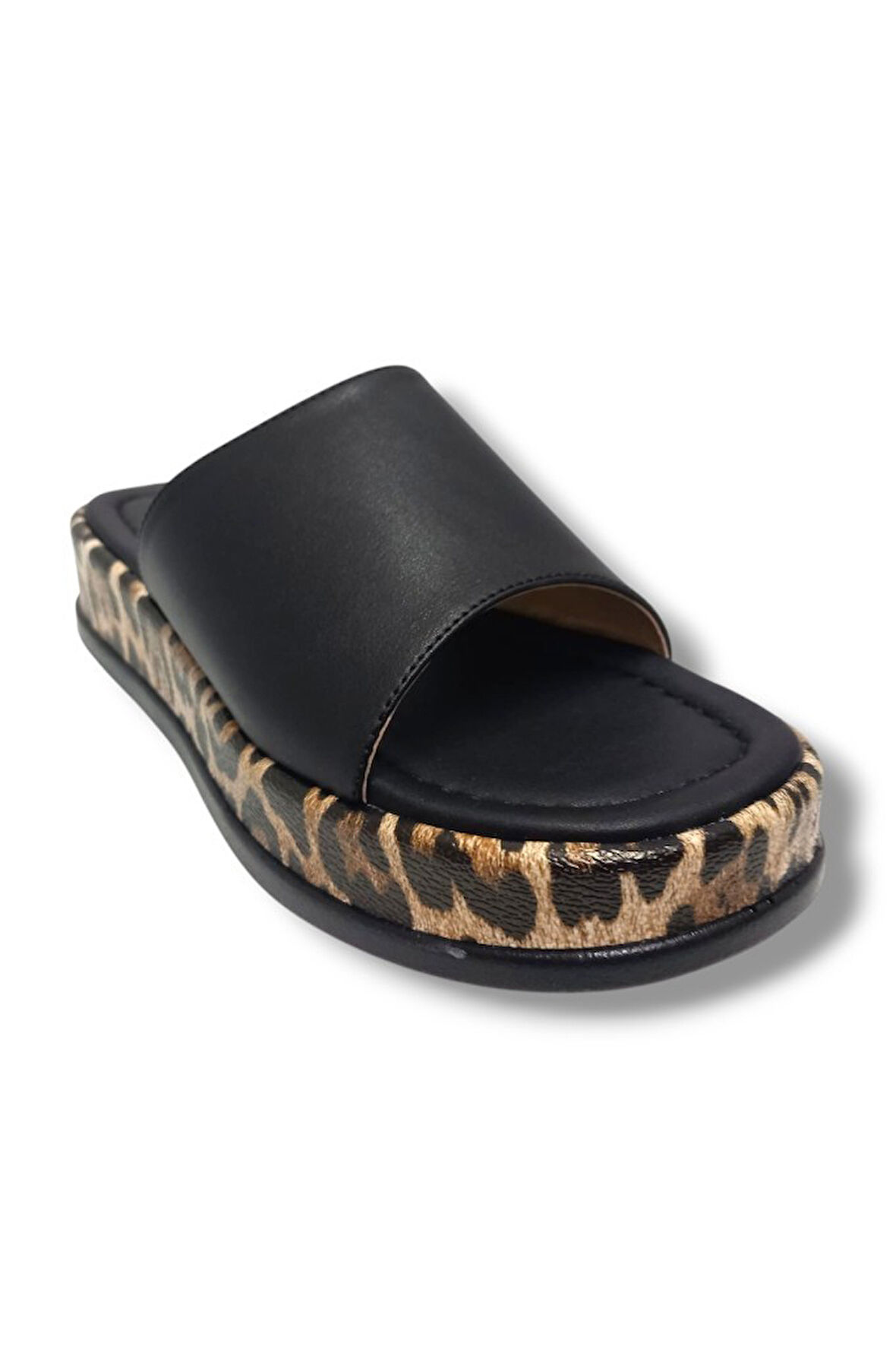 Efsun 3006-25 Deri Leopar Tek Bant Anatomik Kadın Terlik