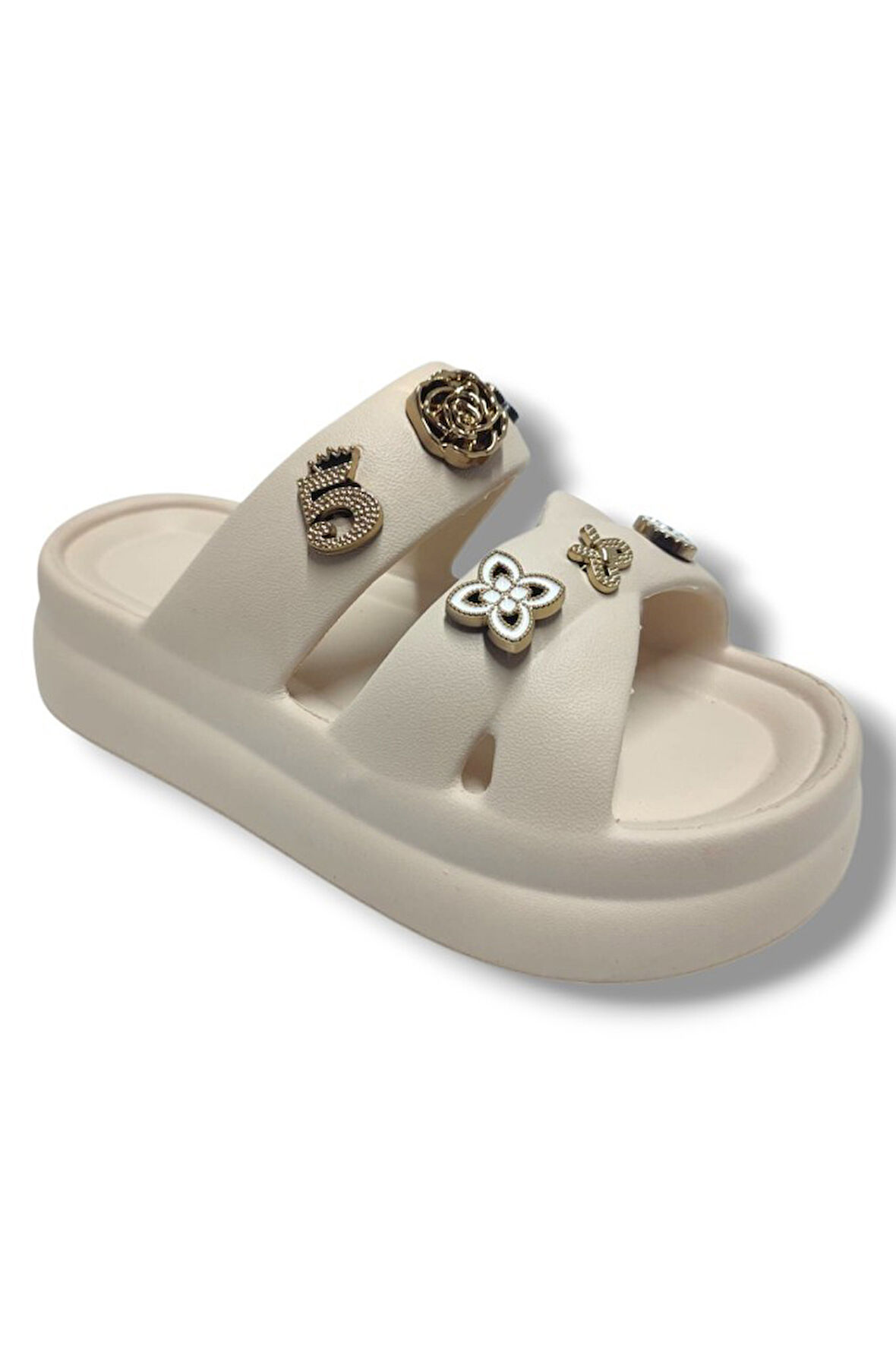 Twingo 510-25 Eva Taşlı Çift Bantlı Kalın Taban Kadın Terlik