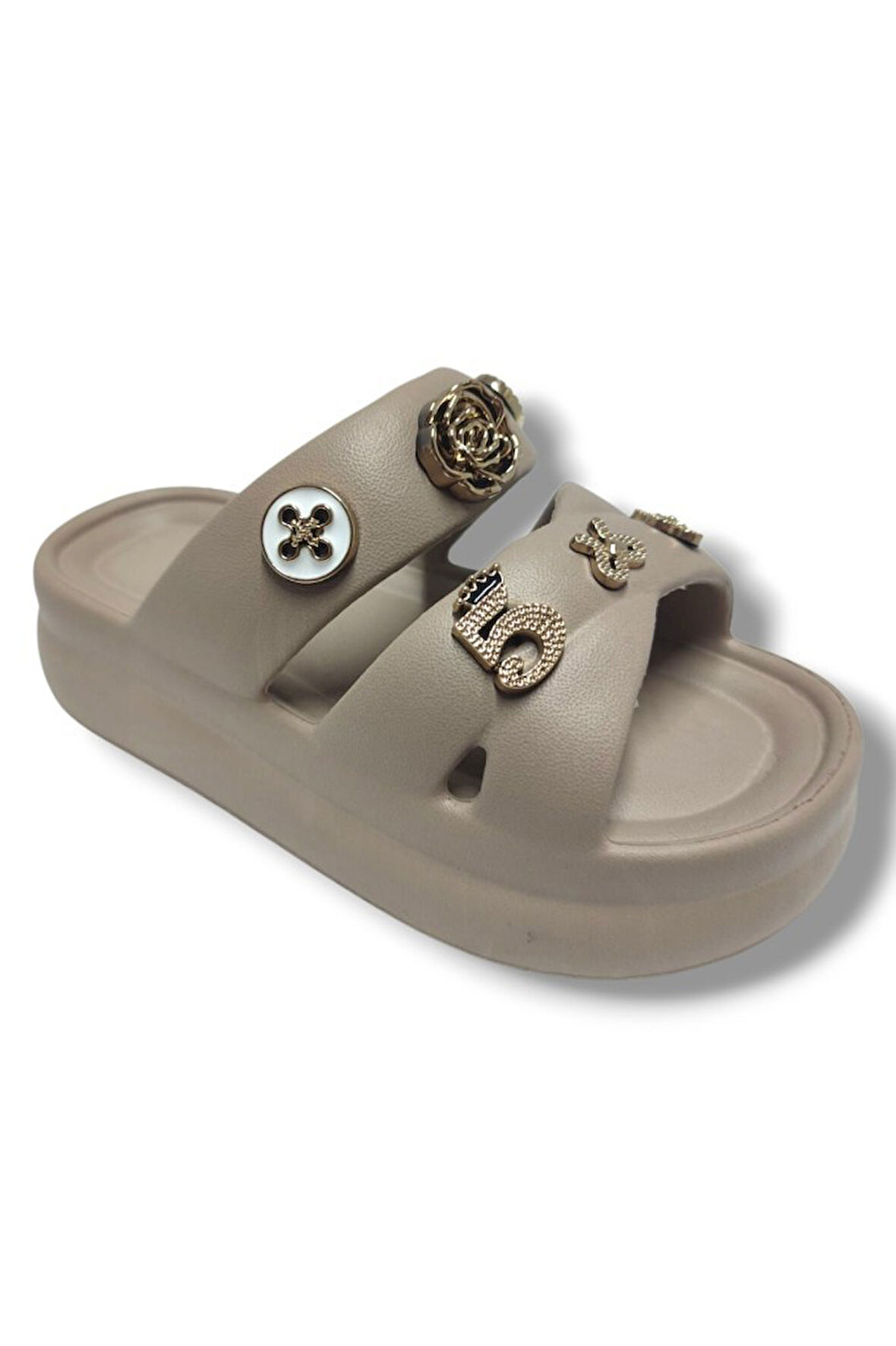 Twingo 510-25 Eva Taşlı Çift Bantlı Kalın Taban Kadın Terlik