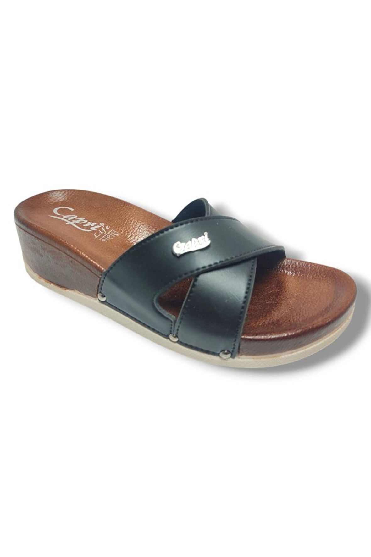 Capri 9002-25 Deri Çapraz Bant Capri Tokalı Kadın Terlik