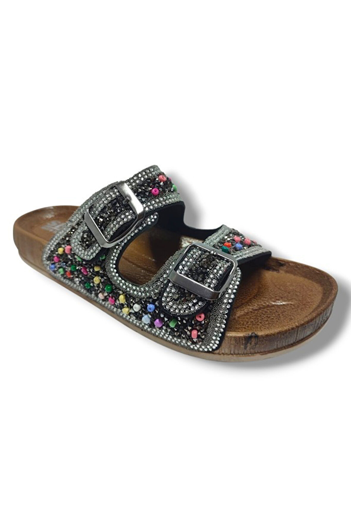 Slc 6123-25 Çift Bant Boncuklu Taşlı Kadın Terlik