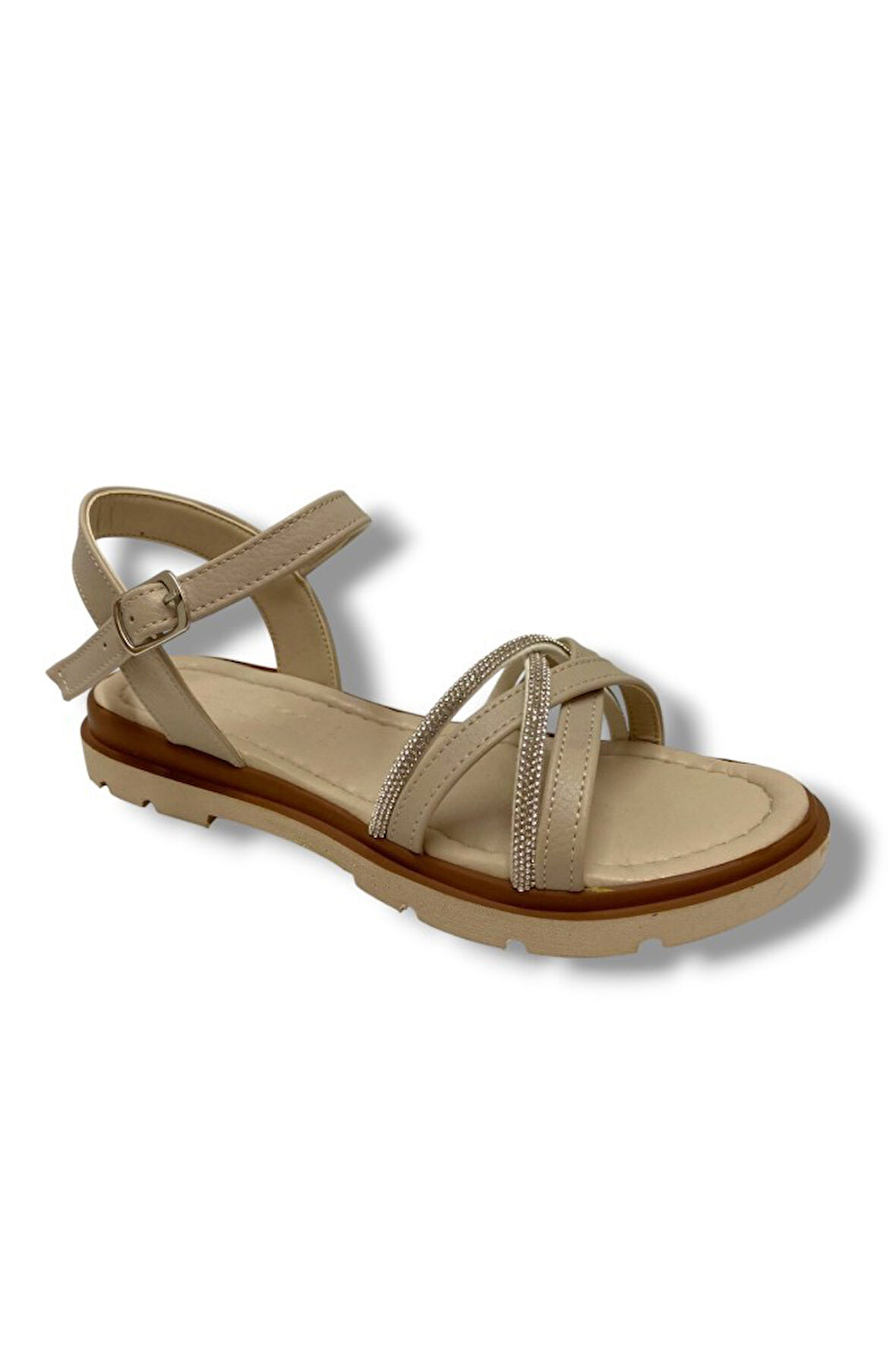 Etol E798-25 Deri Anatomik Çapraz Bant Taşlı Kadın Sandalet