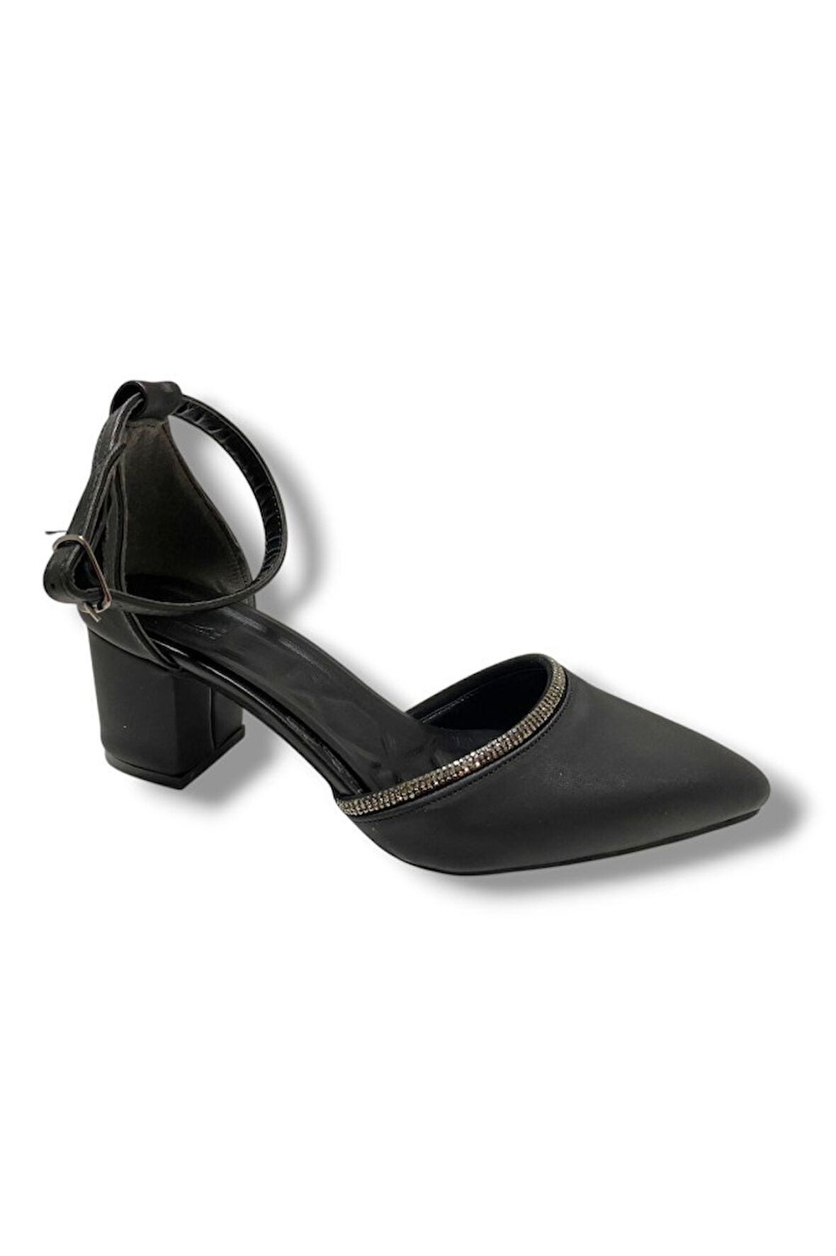 C-Shoes 105-25 Saten Ağzı Taşlı Kalın Topuk Kadın Ayakkabı