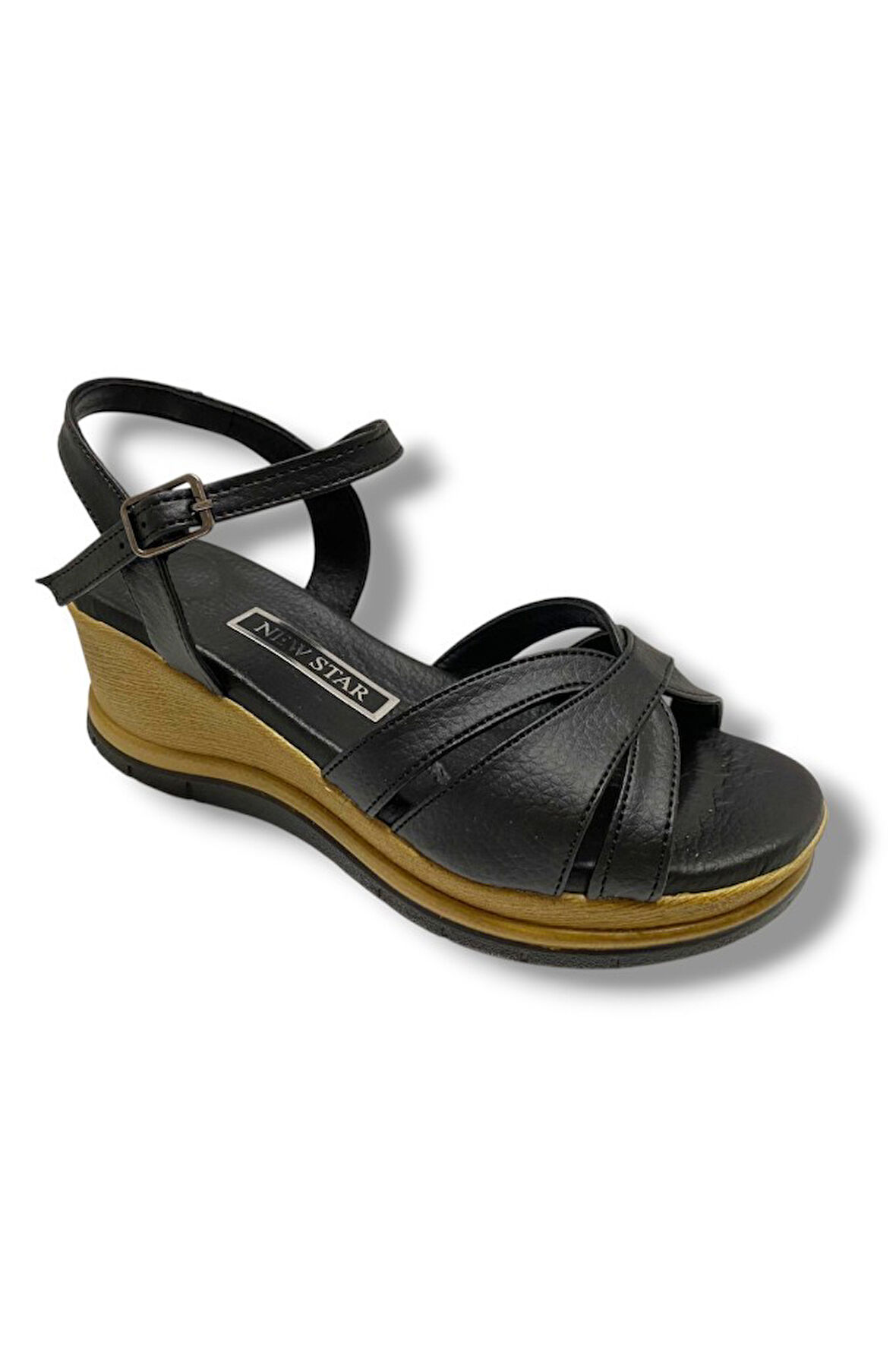 C-Shoes KA02-25 Deri Anatomik Yanları Açık Dolgu Topuk Kadın Sandalet