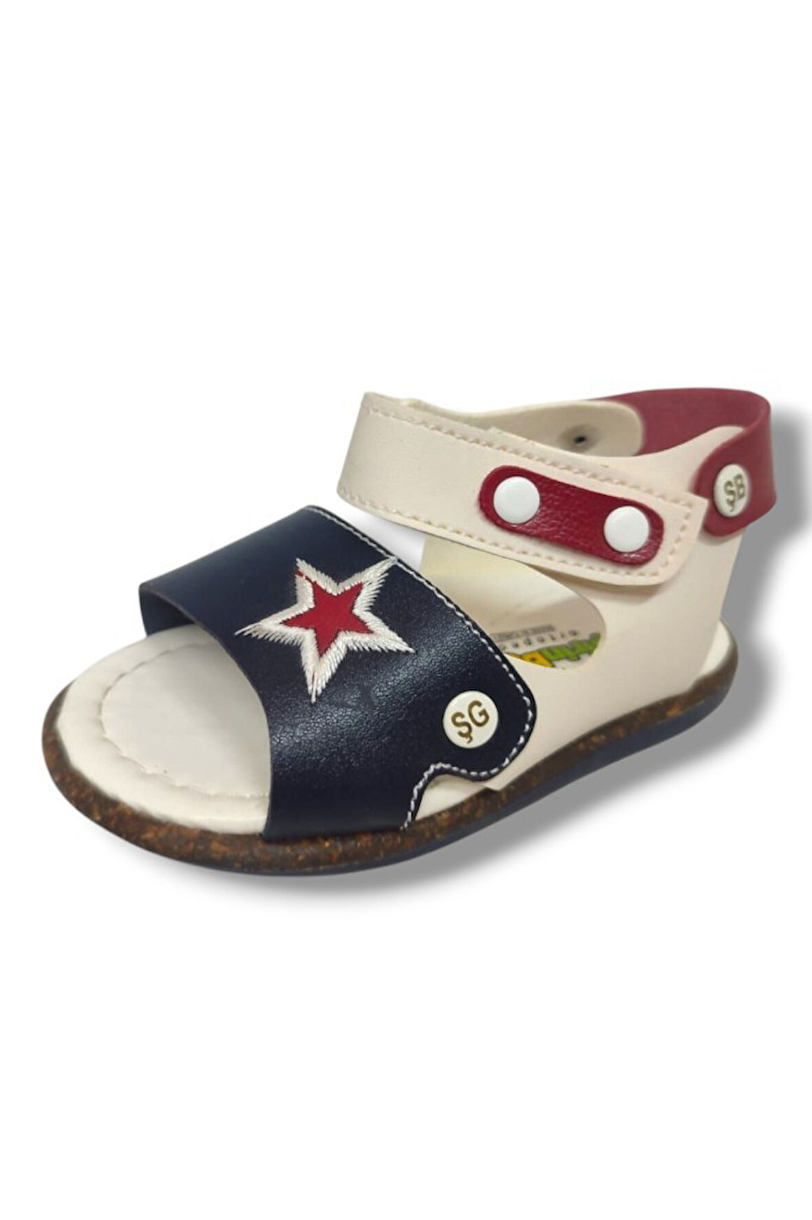Şirinbebe 1550-20 Anatomik Yıldız Desen Cirtli Erkek Çocuk Sandalet Lacivert Beyaz 21-25