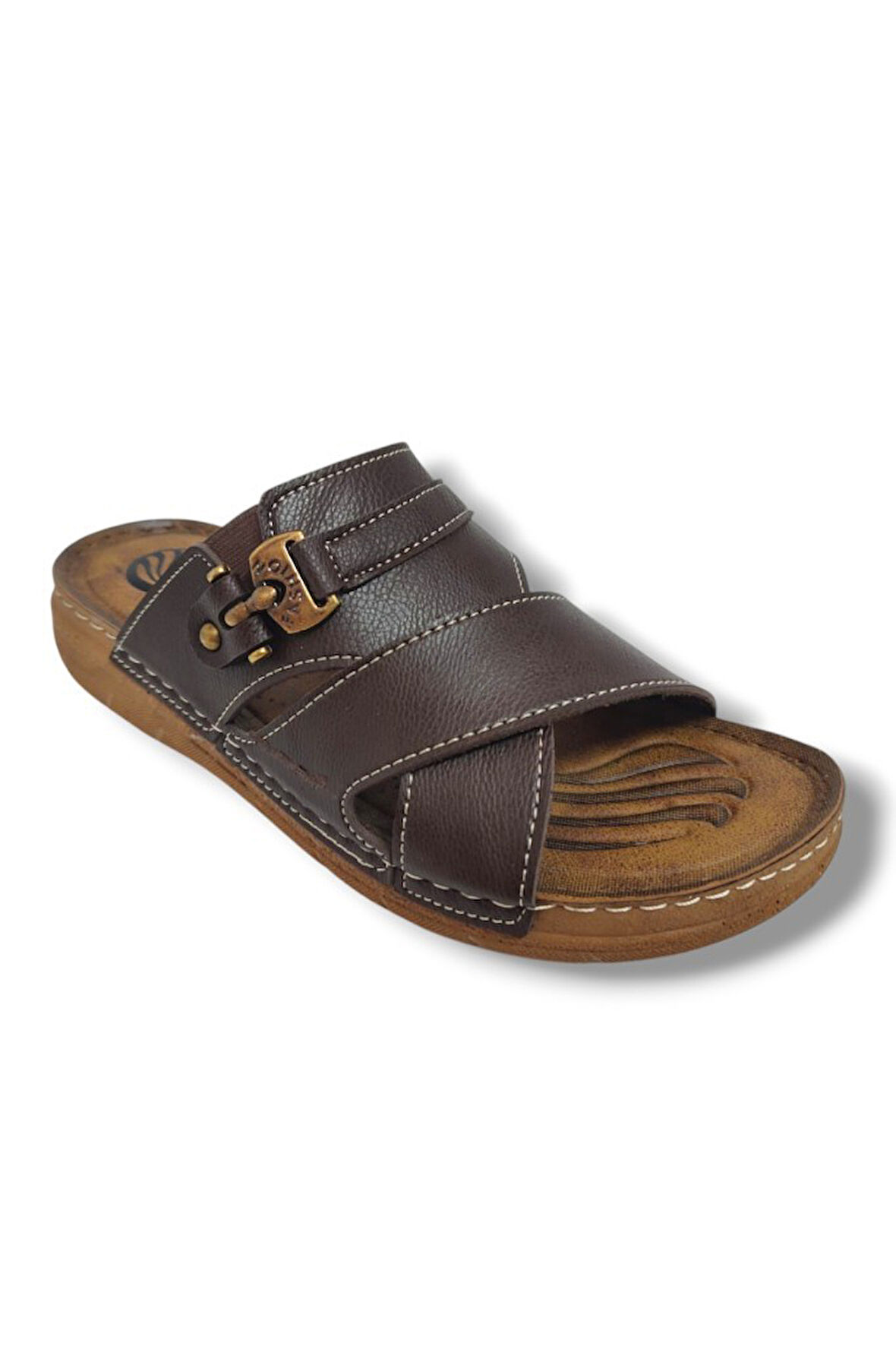 Enova M244-0105 Deri Anatomik Fashion Tokalı Erkek Terlik