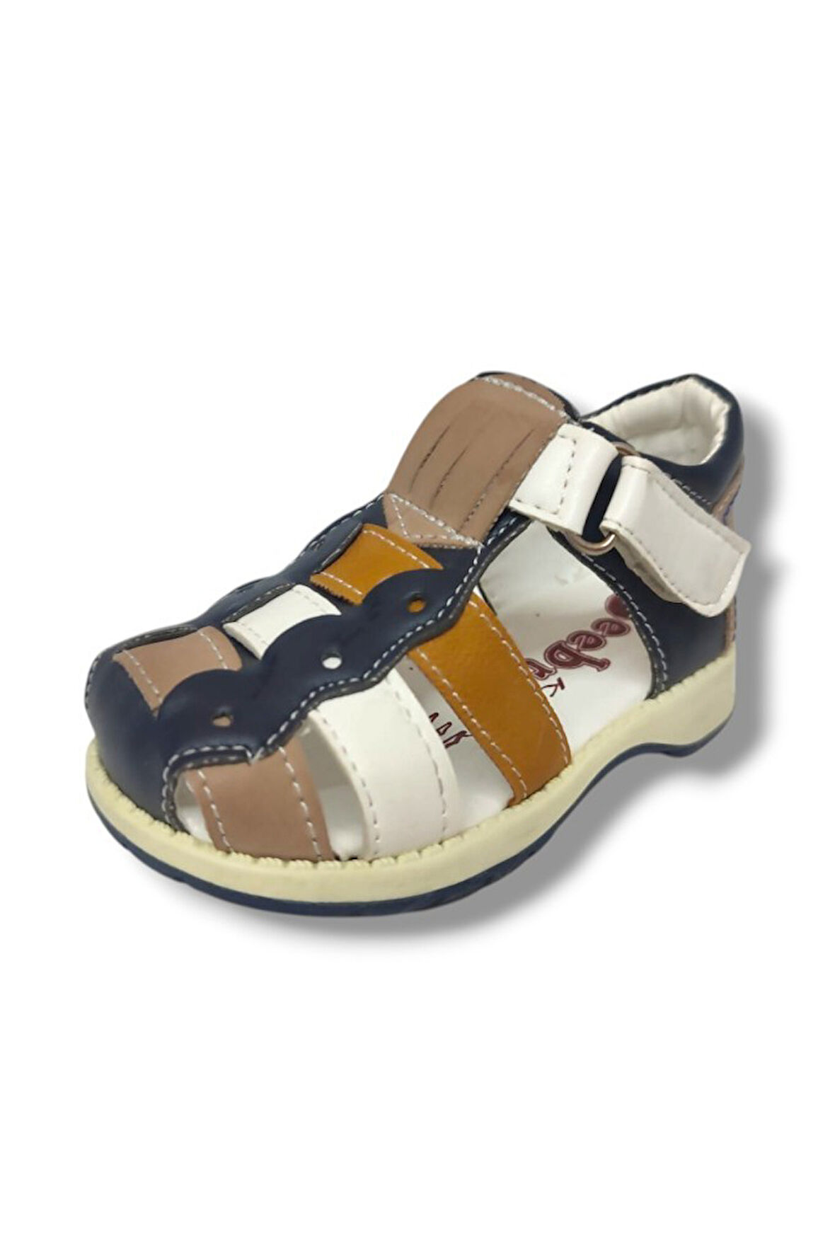 Şirinbebe1609-20 Anatomik Çift Bant Çicekli Kız Çocuk Sandalet Sarı Beyaz 21-25