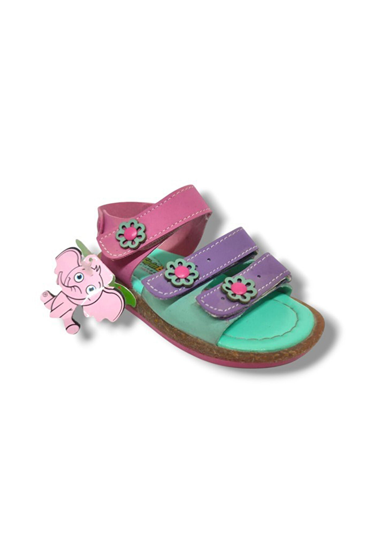 Şirinbebe 1612-20 Çiçekli 3 Bant Kız Çocuk Sandalet Yeşil Mor 21-25