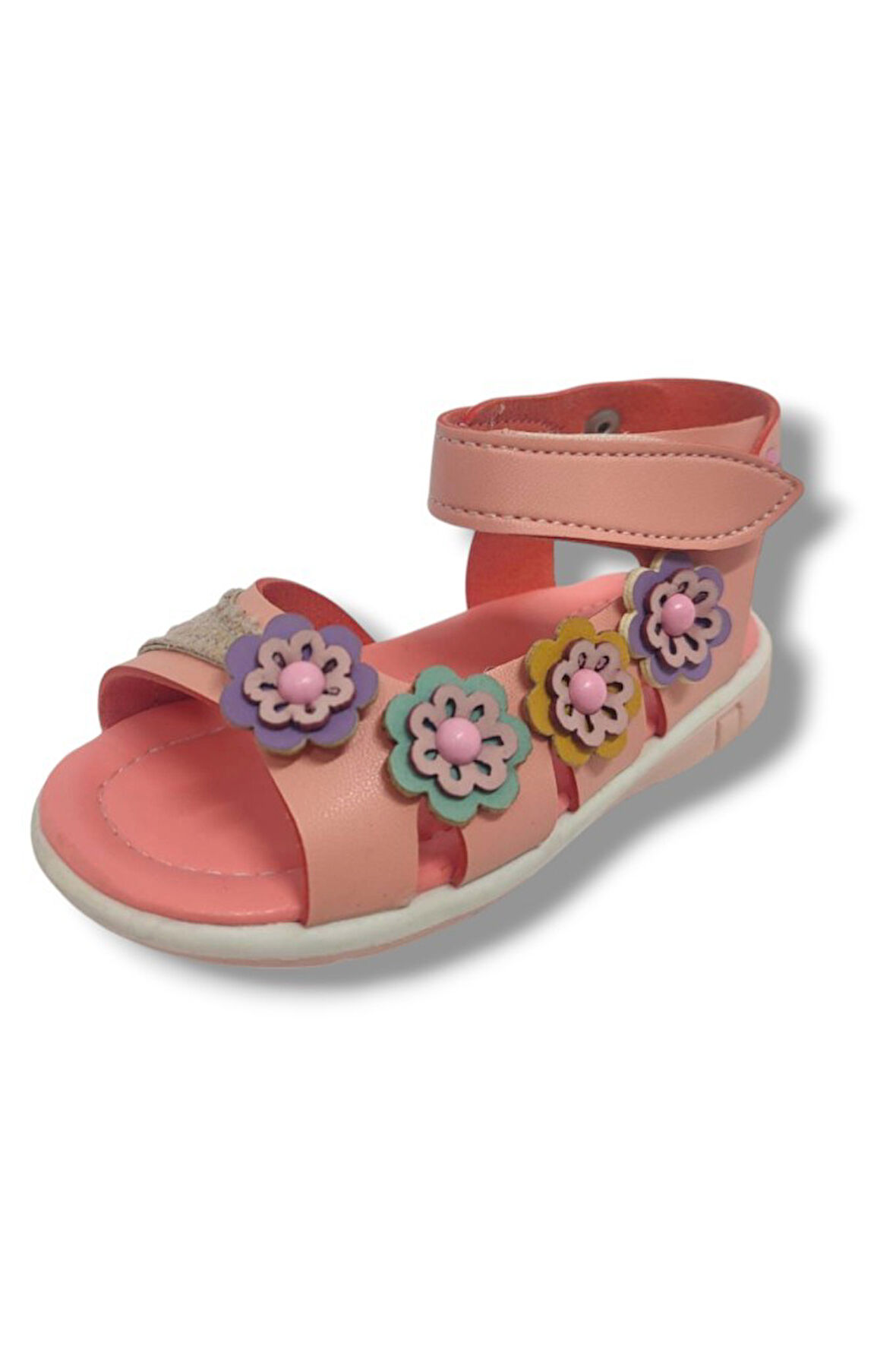 Şirinbebe 1649-20 Anatomik 4 Çiçekli Sim Baskı Kız Çocuk Sandalet Somon 21-25