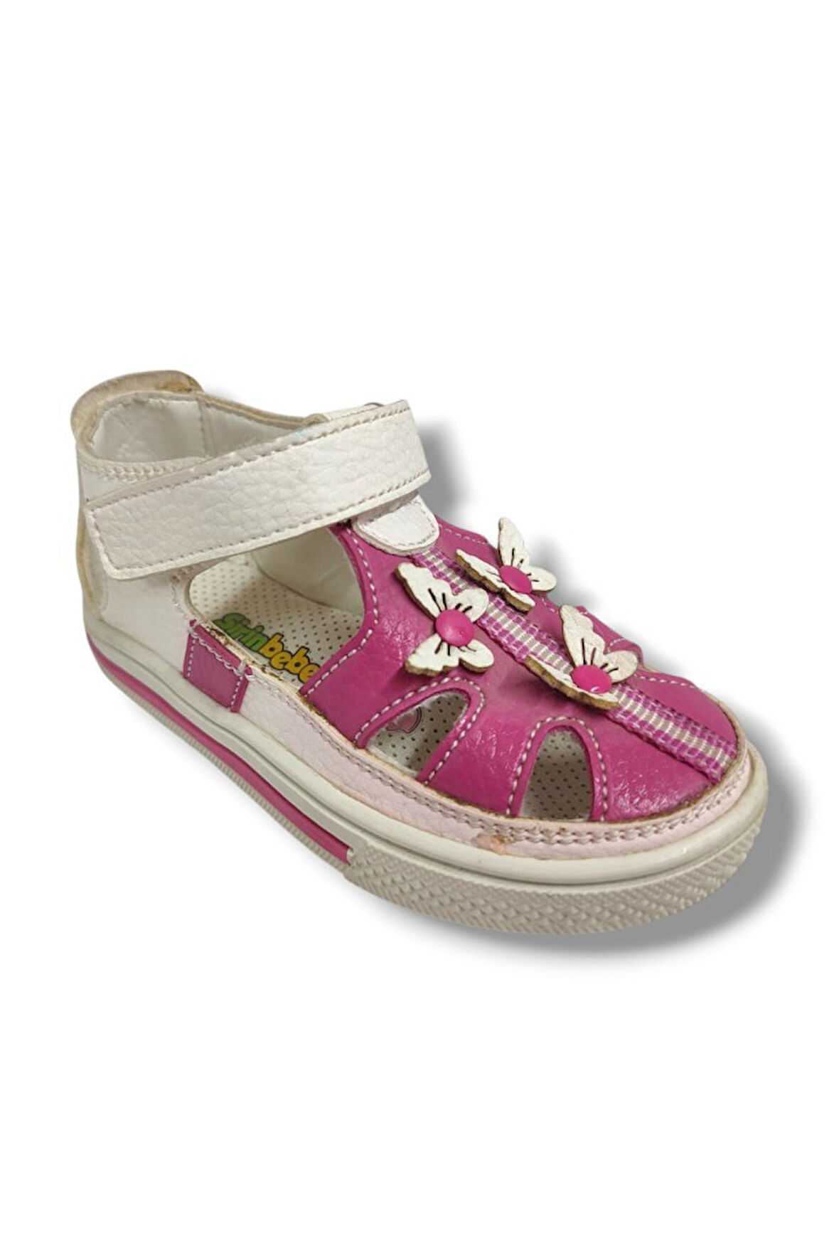 Şirinbebe 1674-20 Orta Şeritli 3 Kelebekli Kız Çocuk Sandalet Beyaz Pembe 21-25
