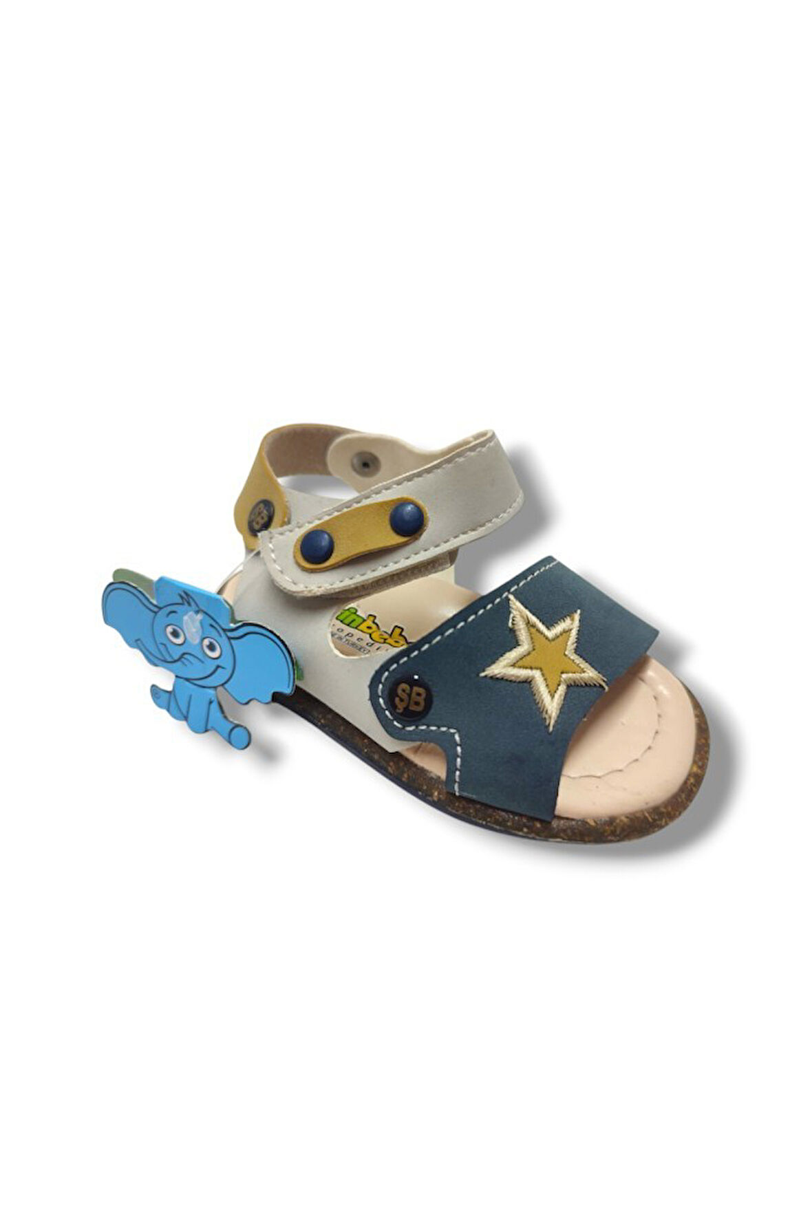 Şirinbebe 1740-20 Anatomik Yıldız Desen Cırtlı Erkek Çocuk Sandalet Lacivert Sarı 18-20