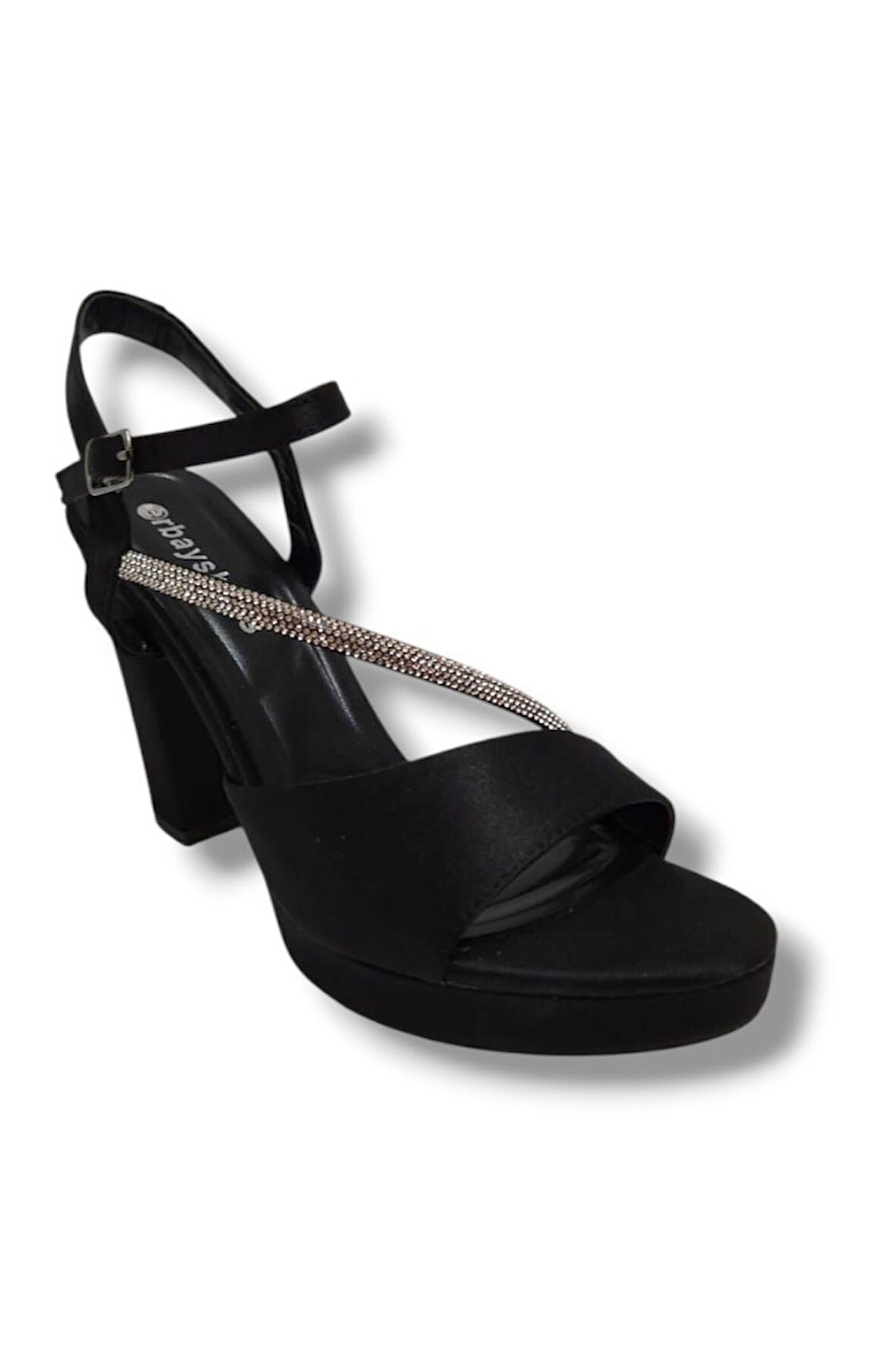 Erbay 341-25 Saten Şerit Taşlı Yüksek Topuk Kadın Sandalet