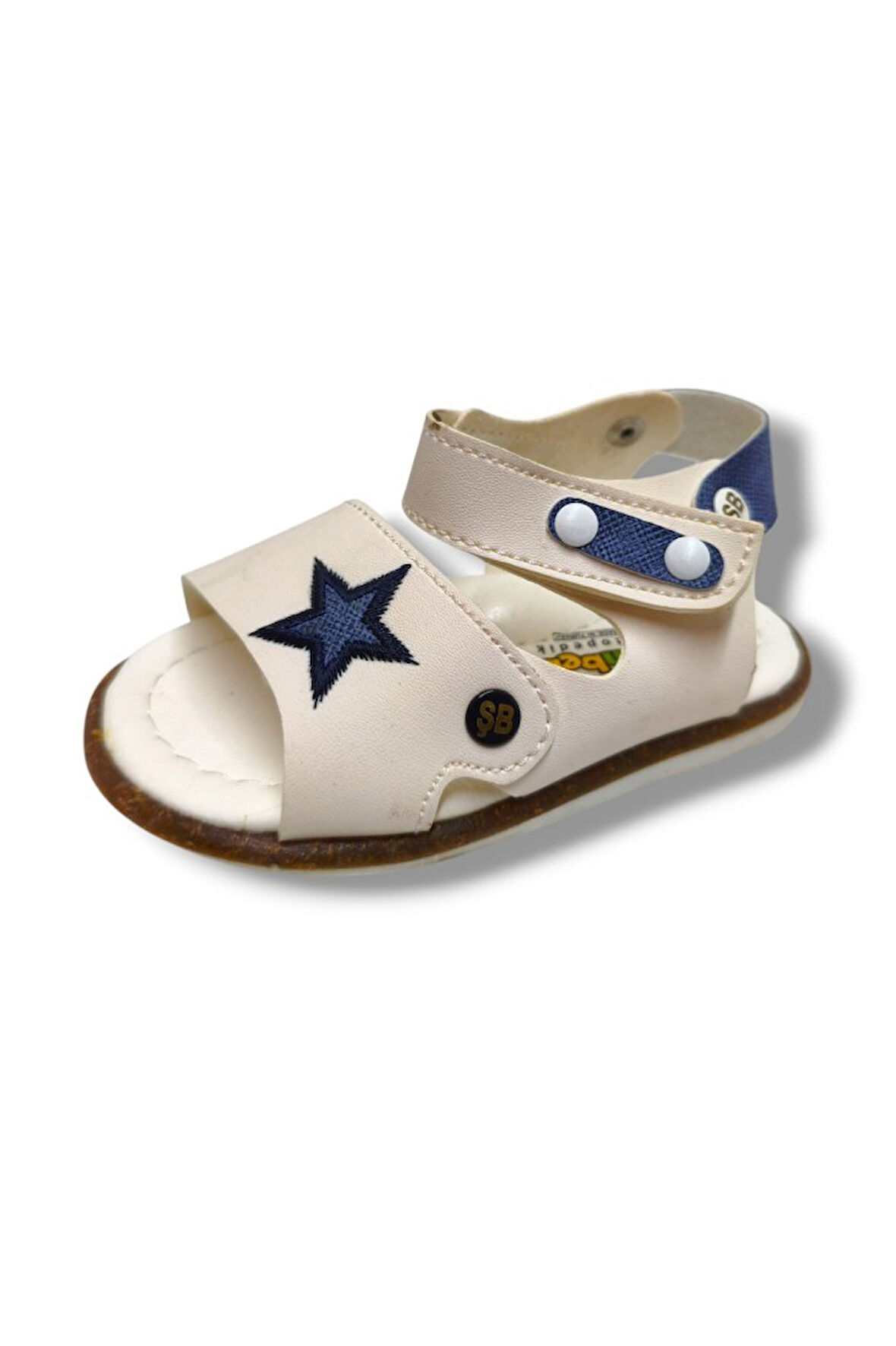 Şirinbebe 3022-20 Yıldız Desen Cırtlı Erkek Çocuk Sandalet Beyaz Mavi 21-25