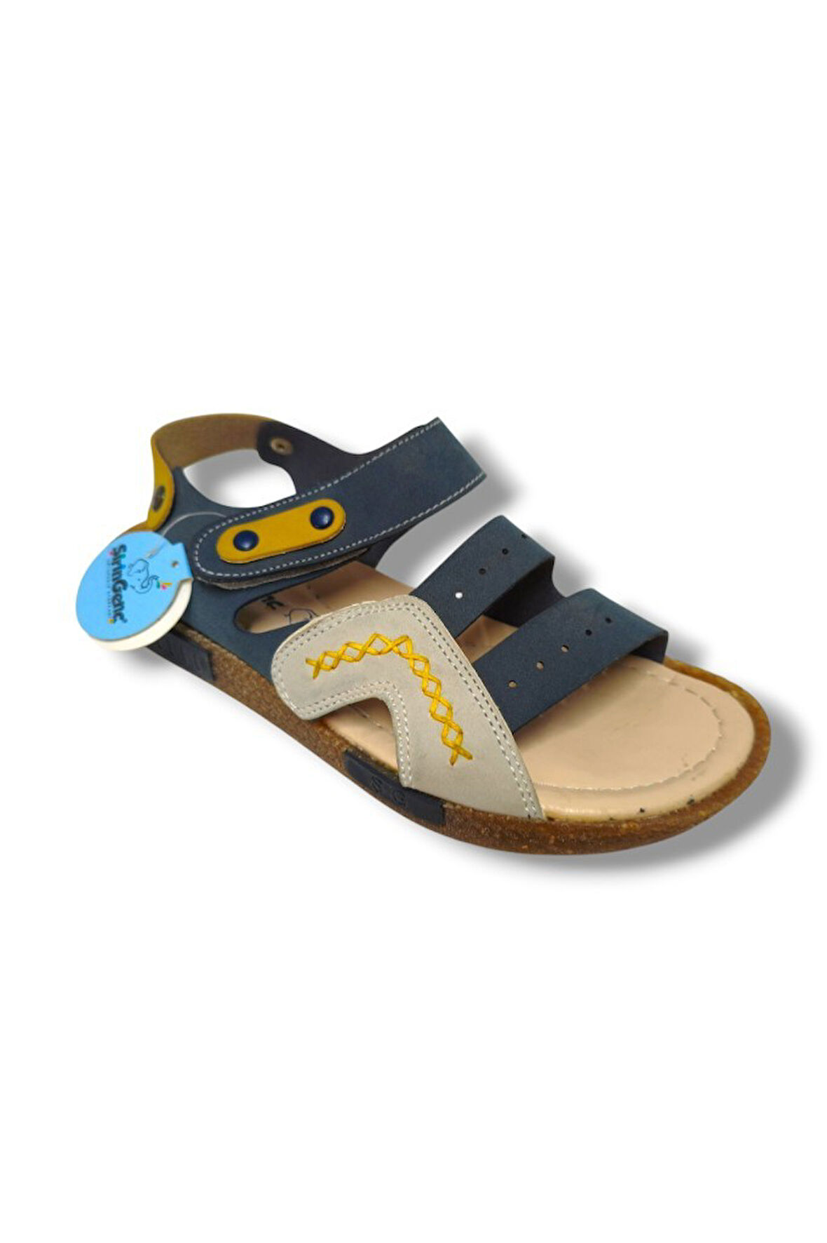 Şiringenç 3061-20 Anatomik Dikiş Cırtlı Erkek Çocuk Sandalet Lacivert Sarı 31-36