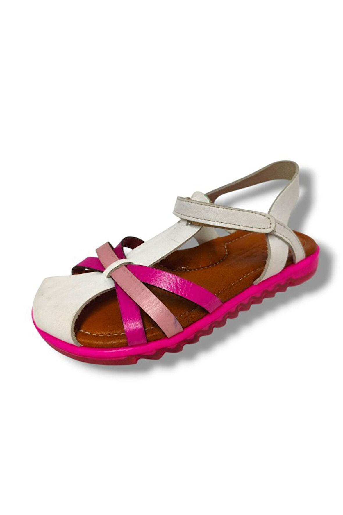 Bagcı 3087-20 Önü Kapalı Çapraz Şeritli Kız Çocuk Sandalet Beyaz Pembe 26-30