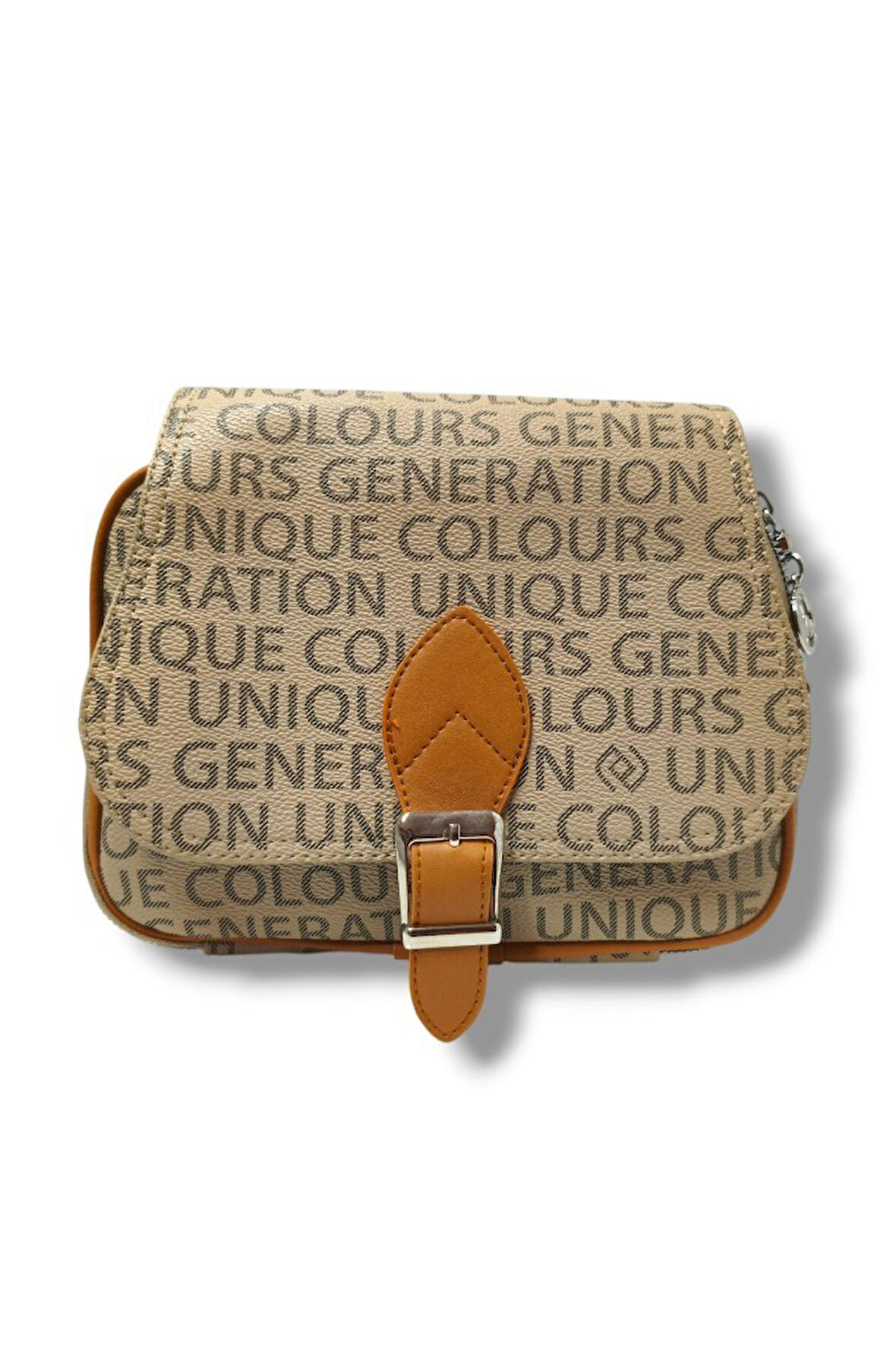 Tuana 205-25 Yazı Desenli Kemer Tokalı Omuz Askılı Kadın Çanta