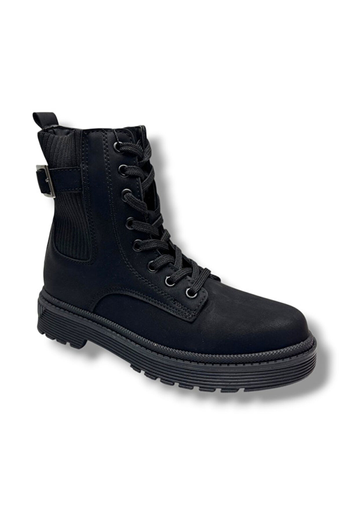 Polact 24030-26 Nubuk Deri Lastikli Fermuarlı Kadın Bot Siyah