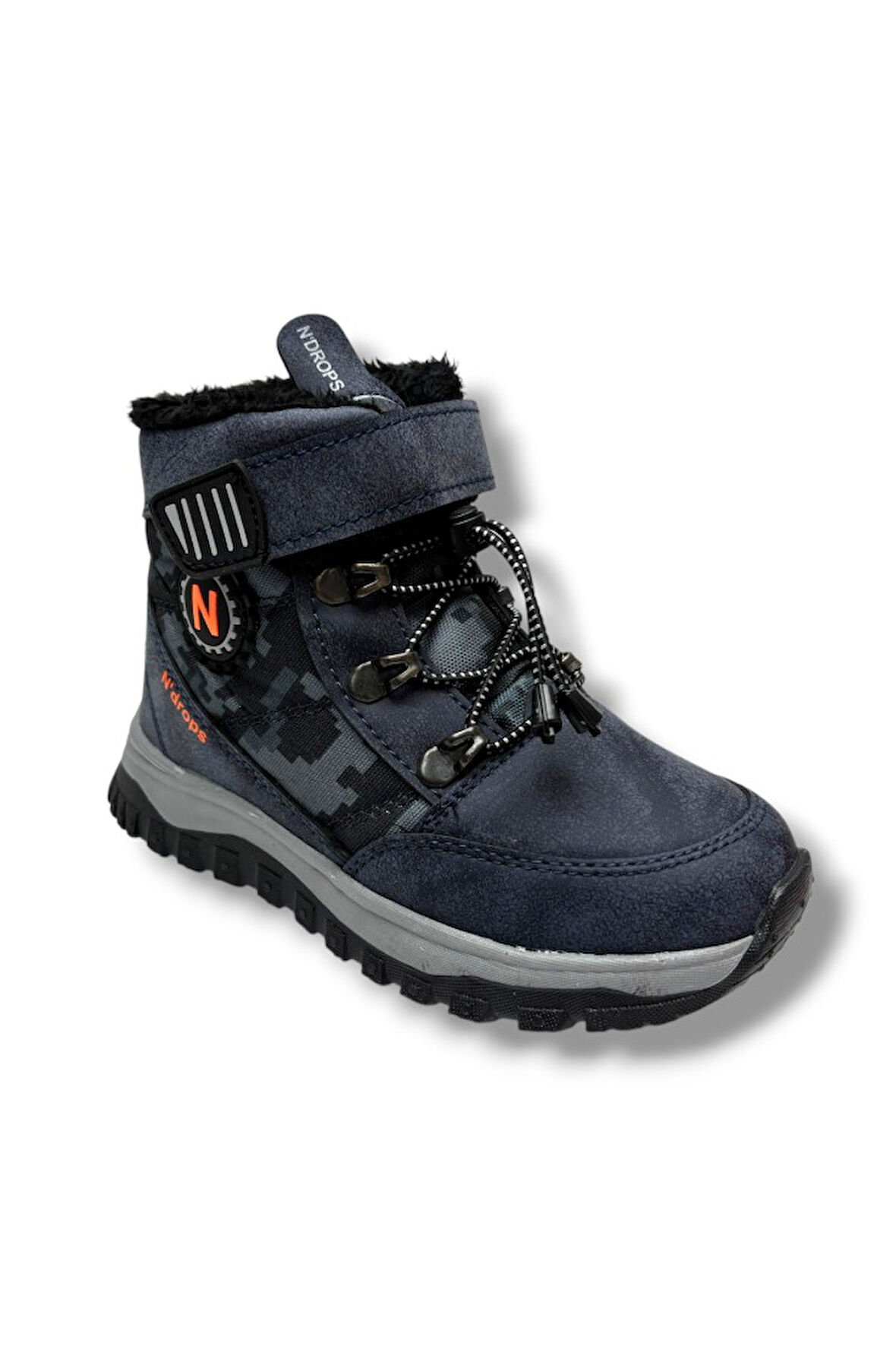 Ndrops 015-26 Deri Kürklü Kamuflaj Paraşüt Kumaş Çocuk Bot Laci Oranj 31-35