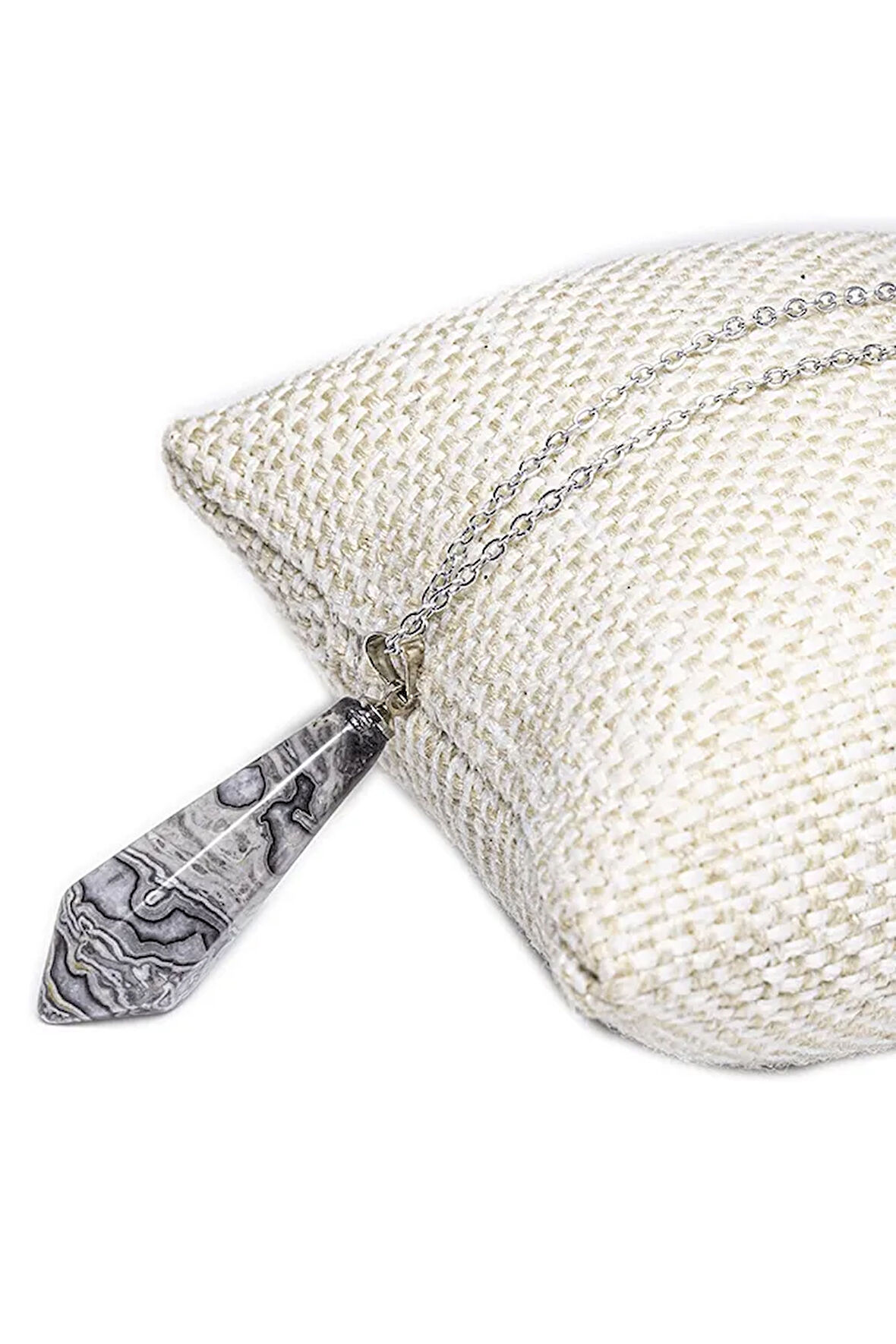 Sertifikalı Gümüş Aparatlı Doğal Desenli Jasper Taşı Kolye