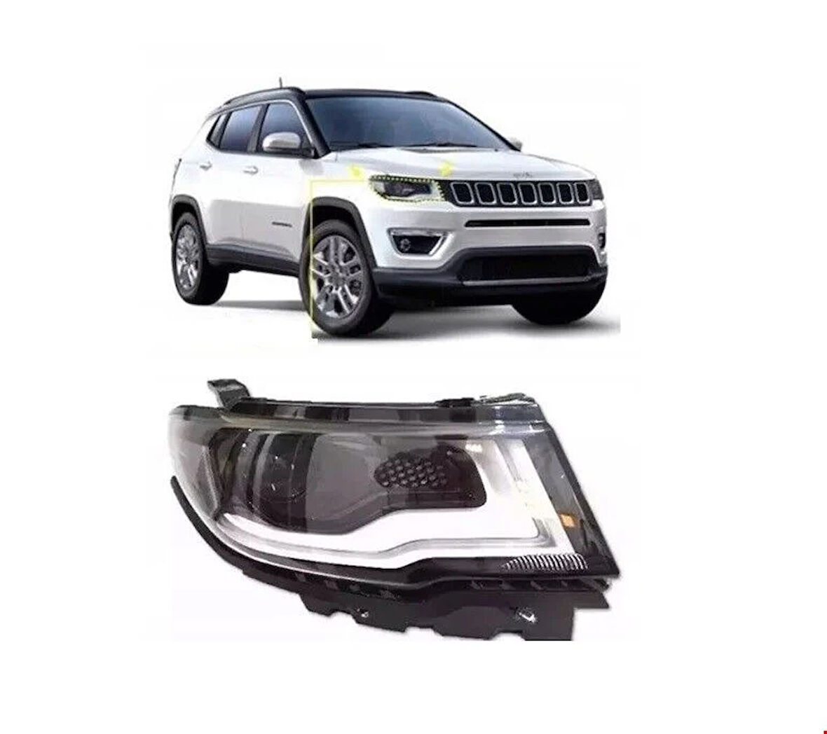 Jeep Compass 2017 ve Sonrası Uyumlu Sağ Halojen Mercekli Ön Far