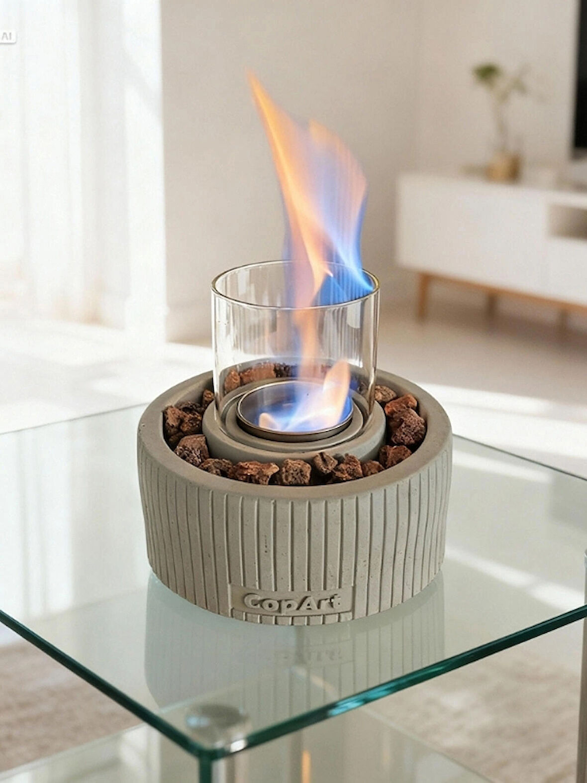 Copart Alba Biyoetanol Masaüstü Şömine - 1 Lt Yakıt Ve Dekoratif Taş Hediye