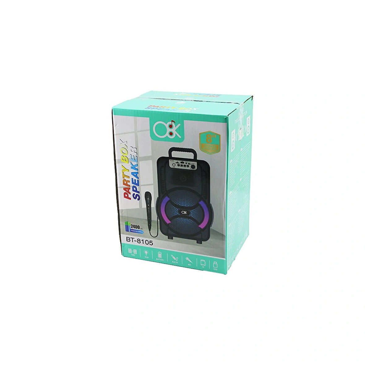 8 İnç Speaker Mikrofonlu Işıklı Hoparlör 2400mah Bluetooth Usb - Aux - Tf - Bluetooht - Dc 5v  Bt-8105