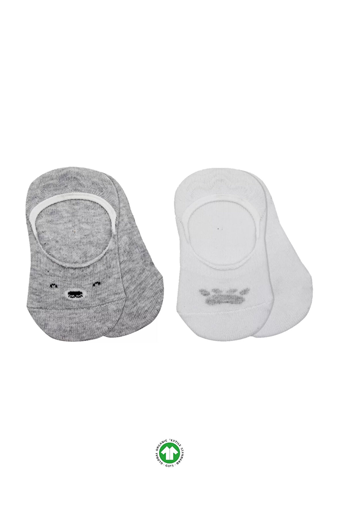 Bistyle 2'li Babet Cute Face Penye Çorap 30103 Gri Beyaz