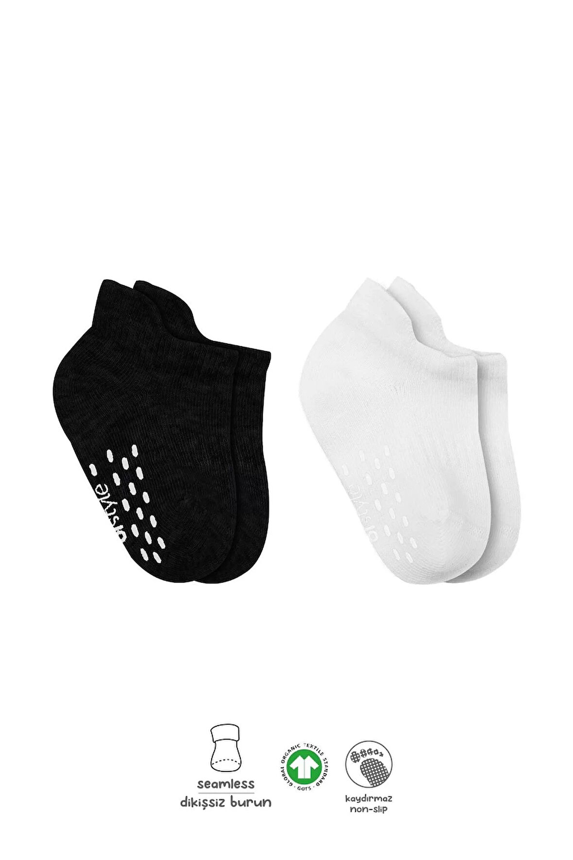 2'li Sneakers Kaymaz Basic Penye Çorap Bs20103 Siyah Ekru