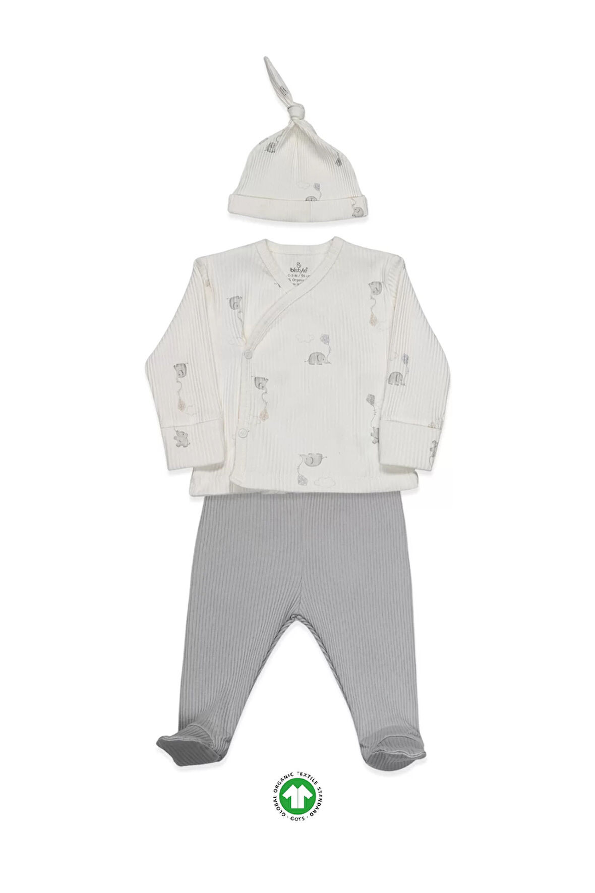 Bistyle Flying Elephant 3'lü Zıbın Takım 13111 Ekru Gri