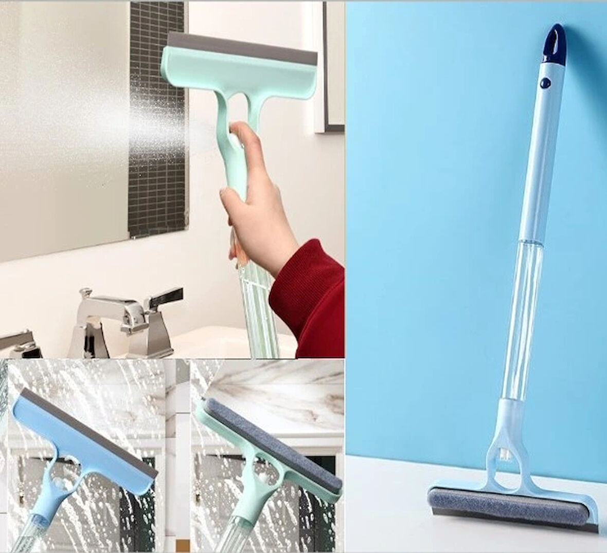 4 İn 1 Spreyli Çek Çekli Camsil Ve Fırça Aparatı