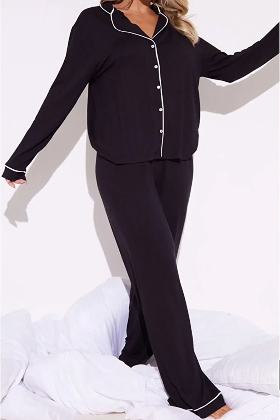 Düğmeli Biyeli Pijama Takımı