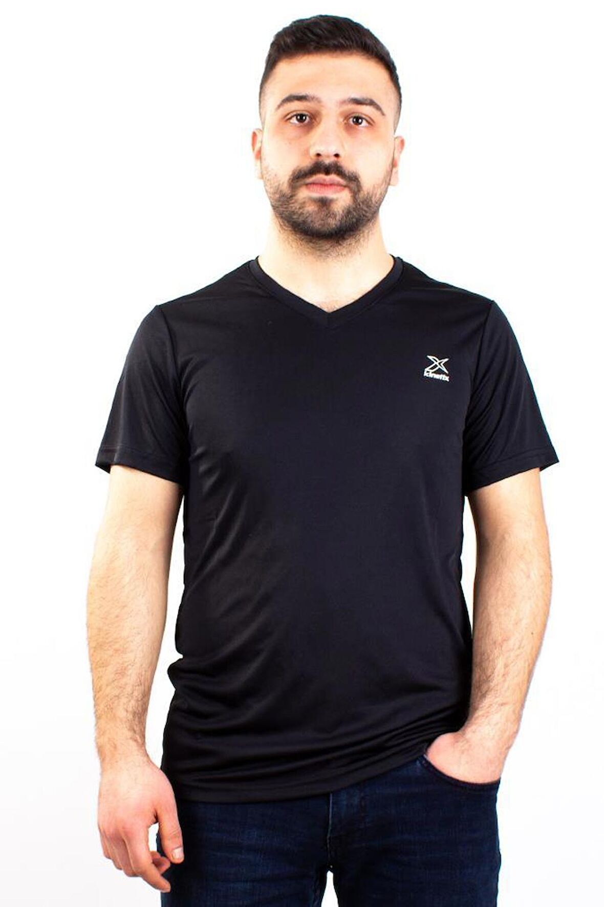 Kinetix SN-222 Neck Siyah Günlük Erkek V Yaka Tişört
