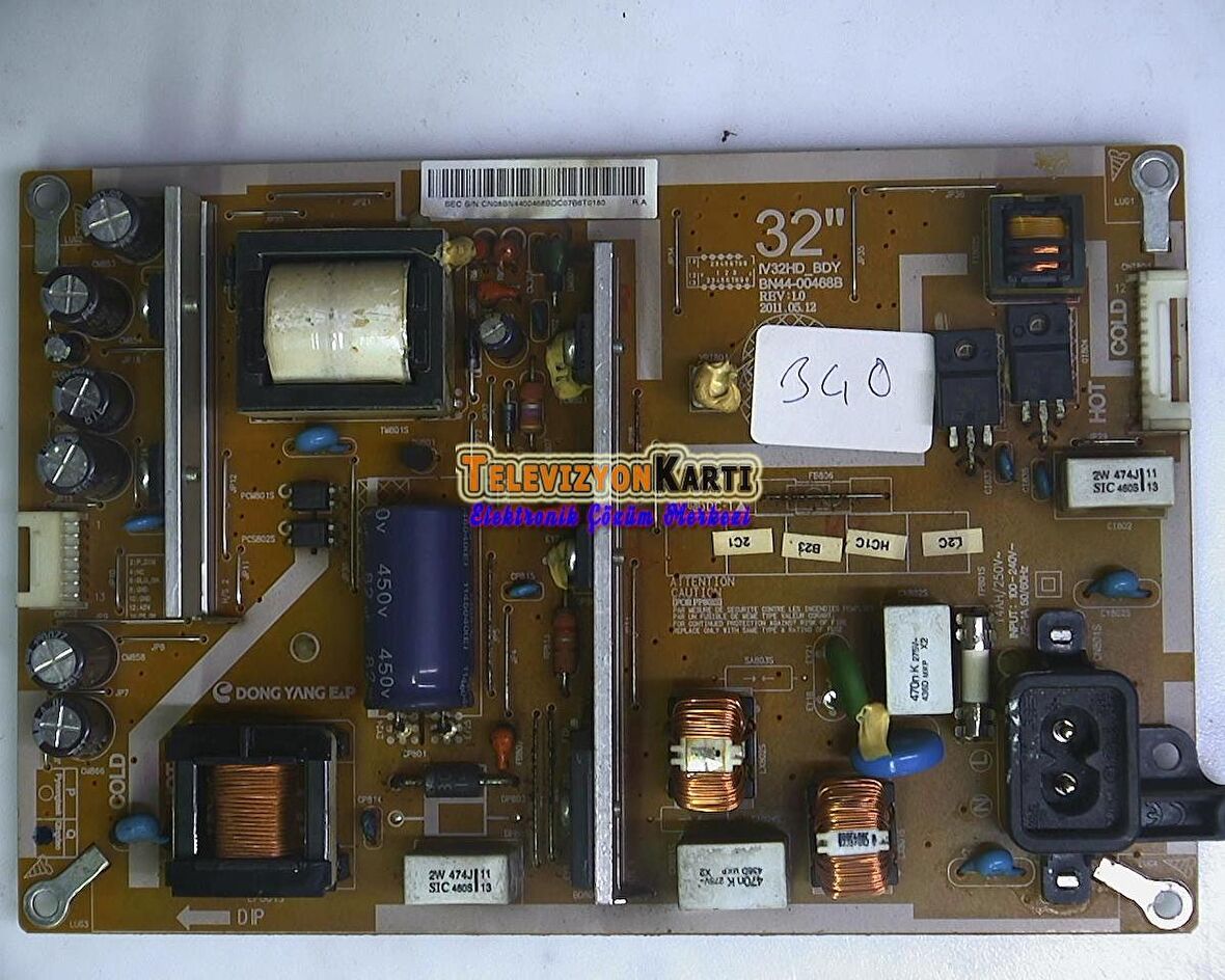 BN44-00468B, IV32HD_BDY, REV.1.0, PSIV121411C, SAMSUNG LE32D403E2W, Power Board, Besleme, LTF320AP13, Samsung