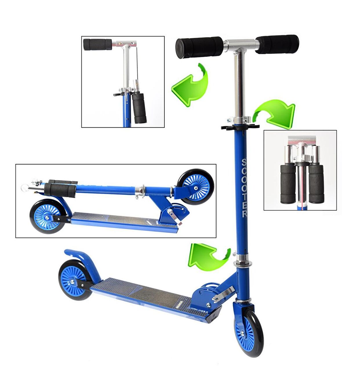 LED'li 120 mm Silikon Teker, Boy Ayarlamalı Katlanır Metal Scooter