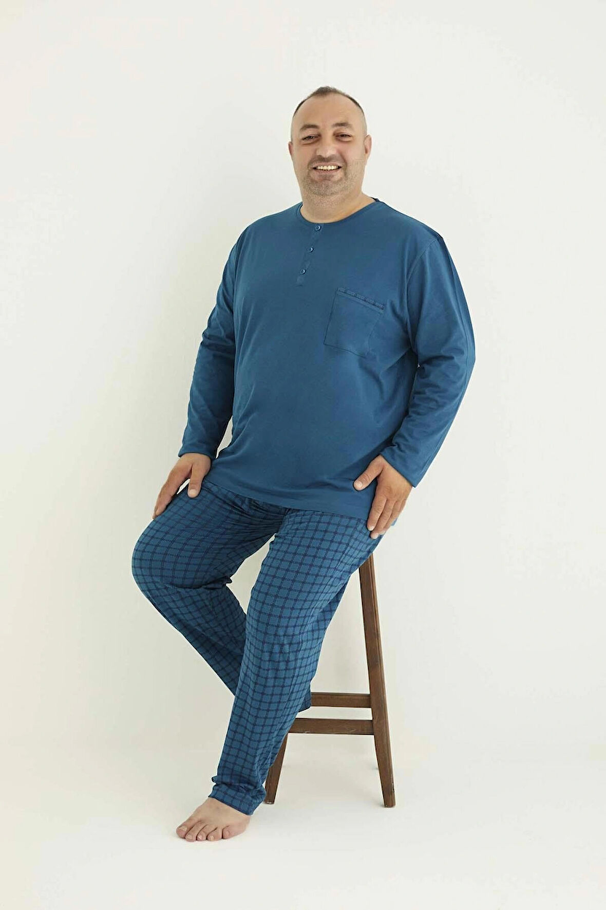  Erkek Pijama Takımı Büyük Beden & Battal Uzun Kol Pamuklu