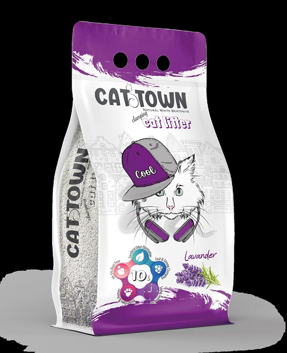 Cat Town Lavanta Kokulu Bentonit Kalın Taneli Kedi Kumu 10 Lt