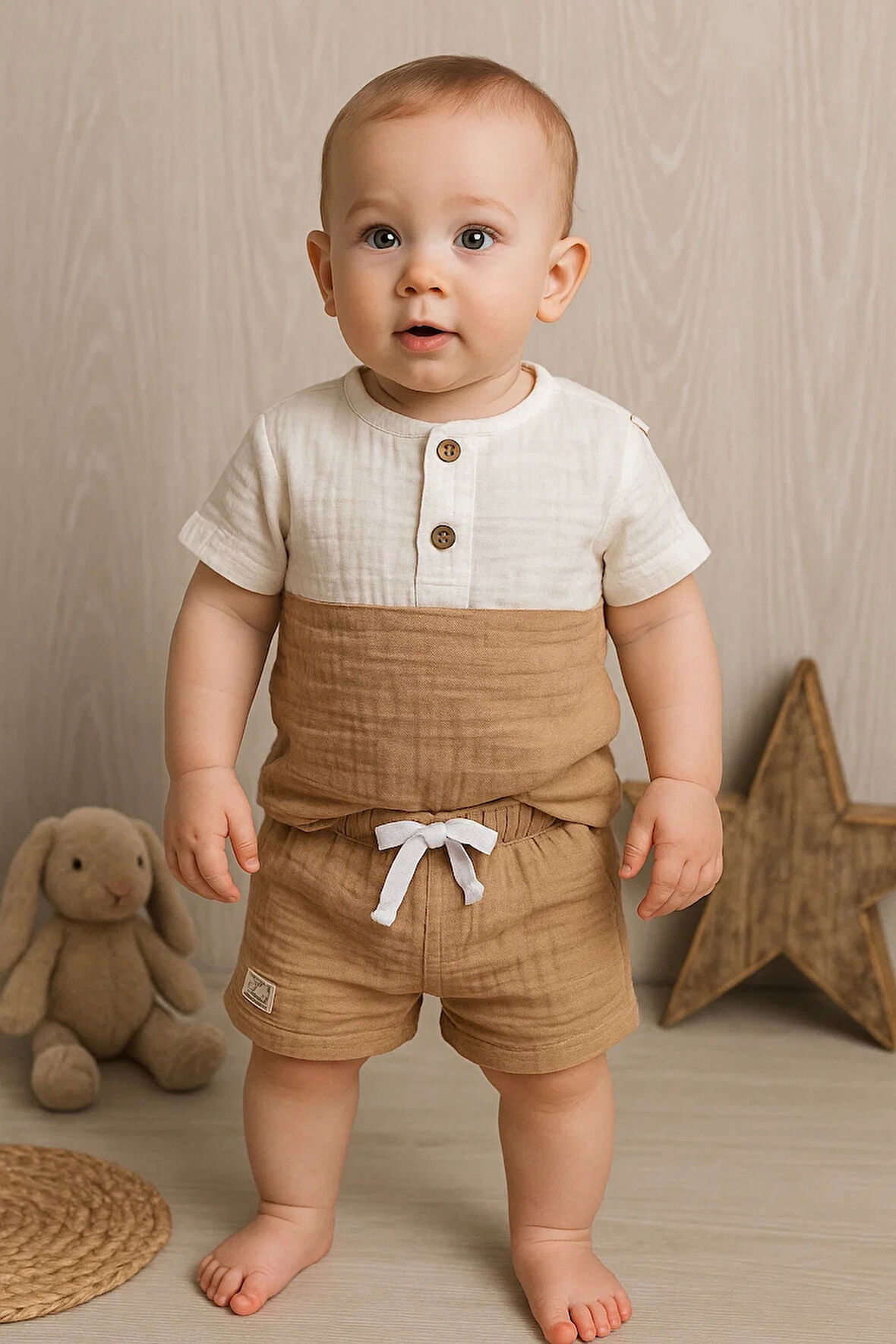 Müslin Şortlu 2' Li Erkek Bebek Takım % 100 Pamuk