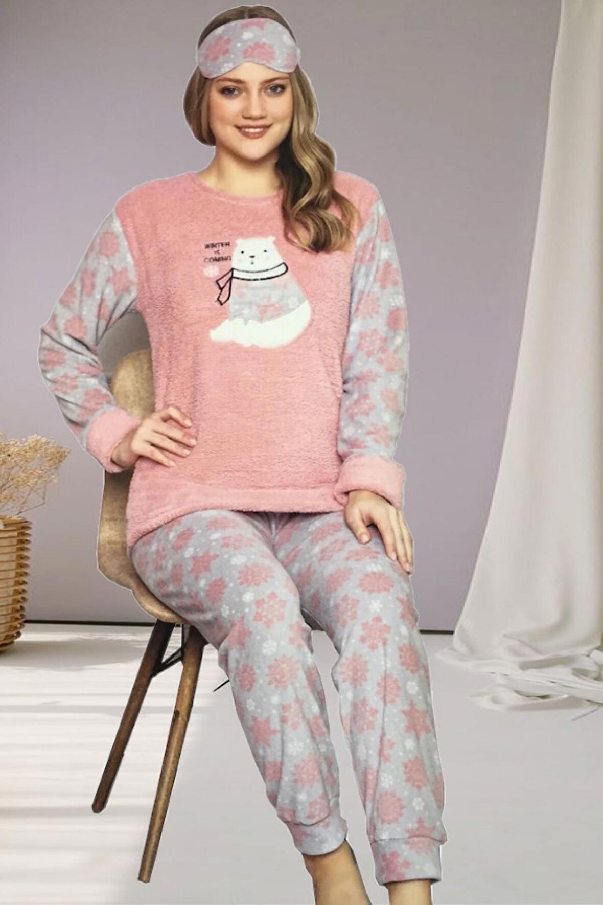 Kadın Pijama Takımı Peluş Welsoft Polar Kışlık