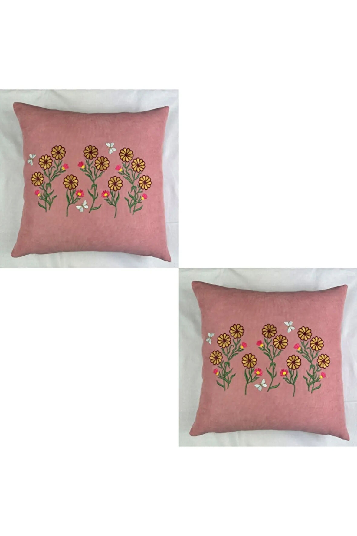 Çiçek Desenli Nakışlı Kırlent Kılıfı Fermuarlı 2'li 40x40