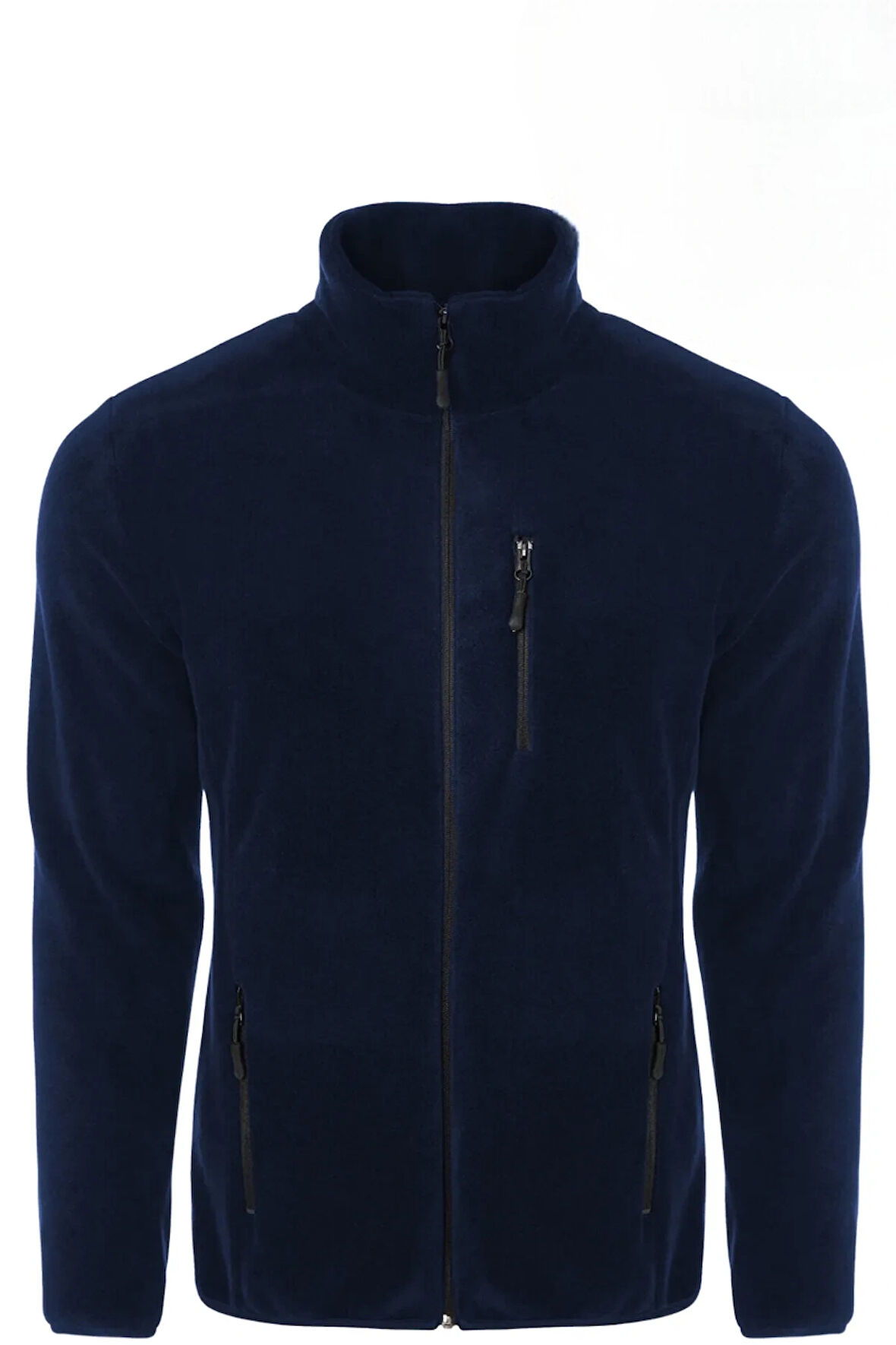 Unisex Lacivert Polar Standart Tam Fermuarlı 3 Cepli Polar Hırka