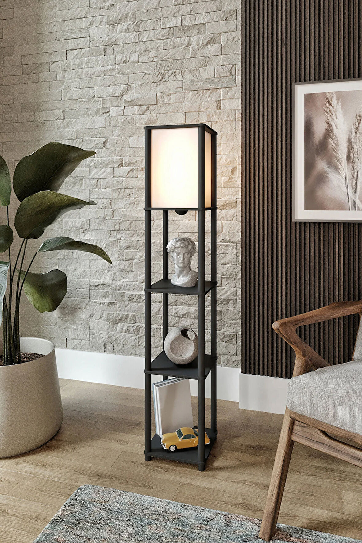 SAKAKİ RAFLI LAMBADER SİYAH