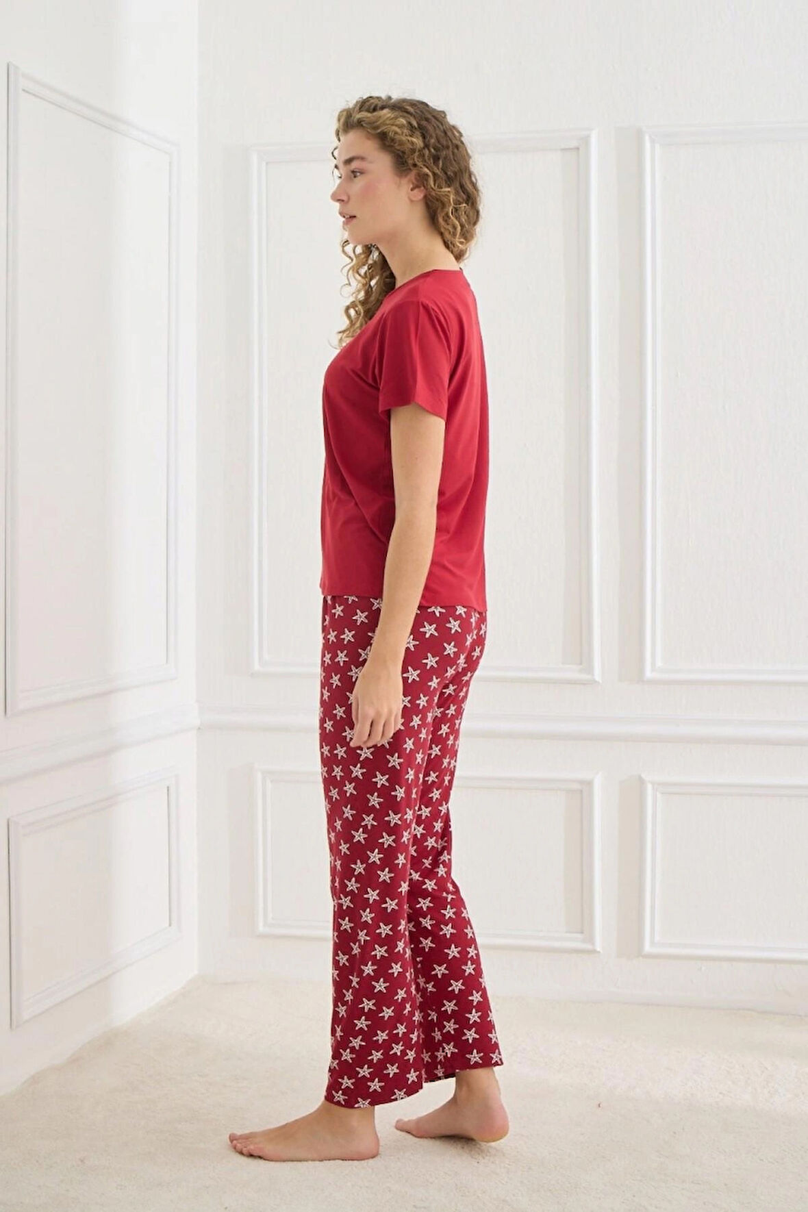 Kadın Pijama Takımı Kısa Kol Sıfır Yaka