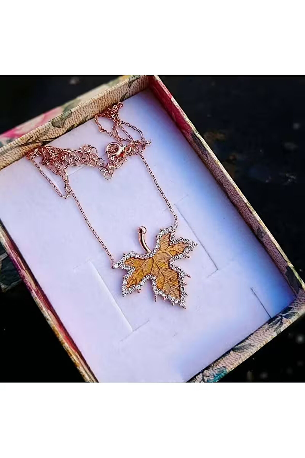 Modahilye 925 Ayar Gümüş Çınar Yaprağı Rose Gold Renk Kolye