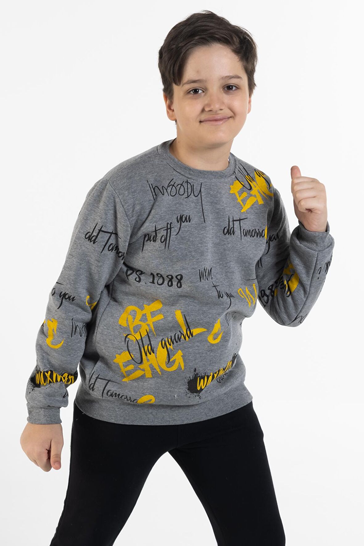 Erkek Çocuk Melanj Pano Baskılı Sweatshirt 9-14 Yaş 14035